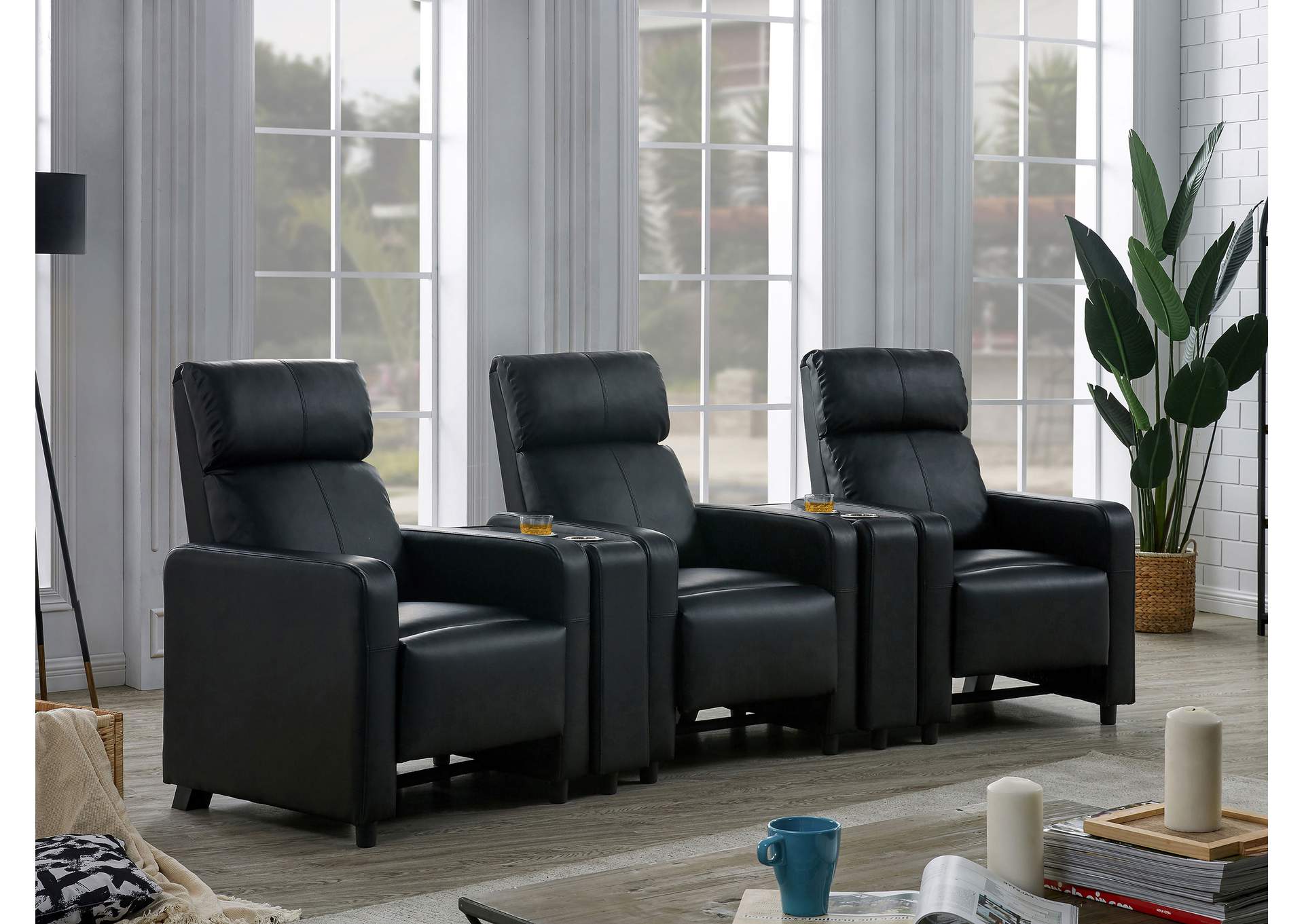 Toohey Upholstered Tufted Recliner Living Room Set Black,Coaster Furniture