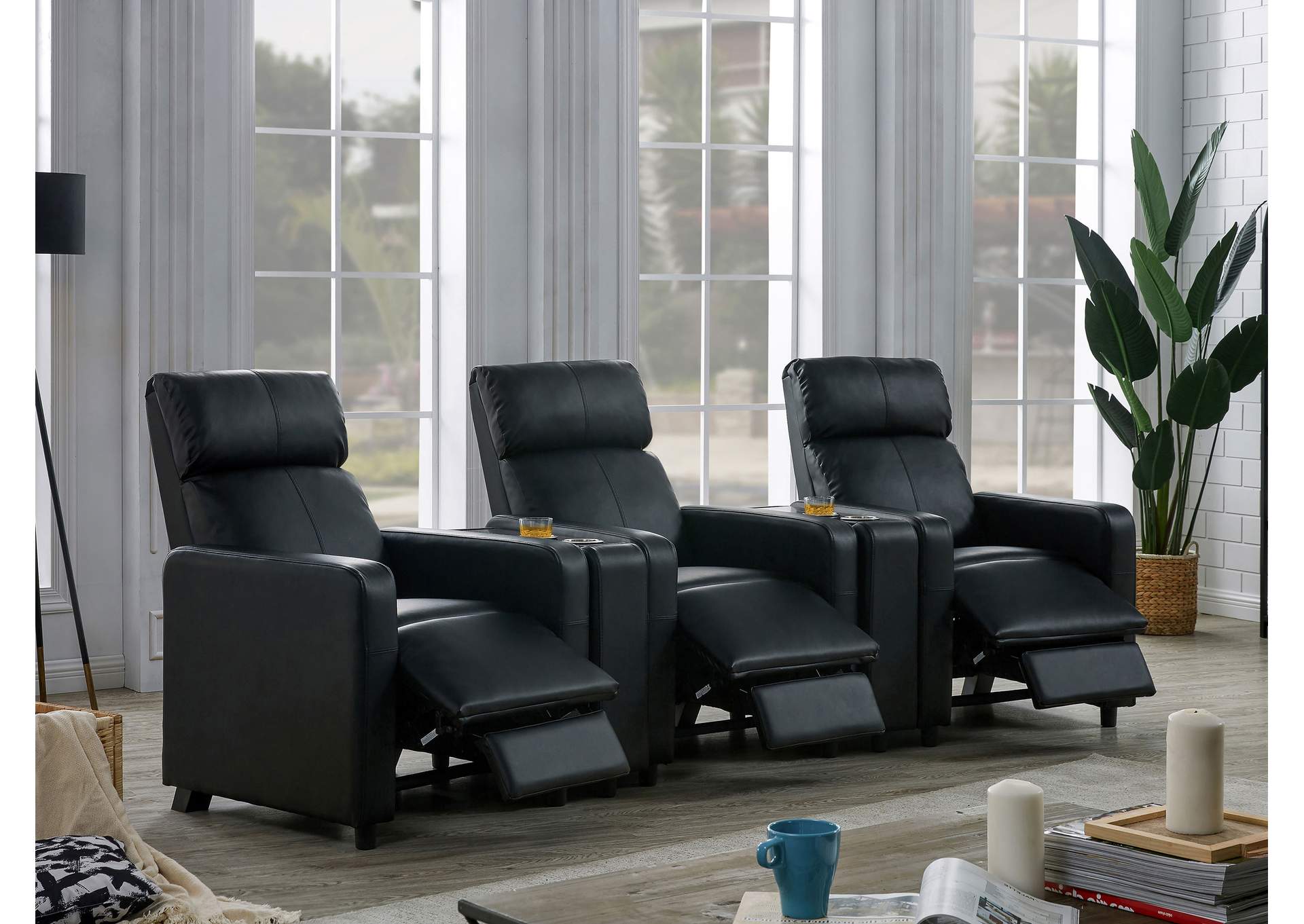 Toohey Upholstered Tufted Recliner Living Room Set Black,Coaster Furniture