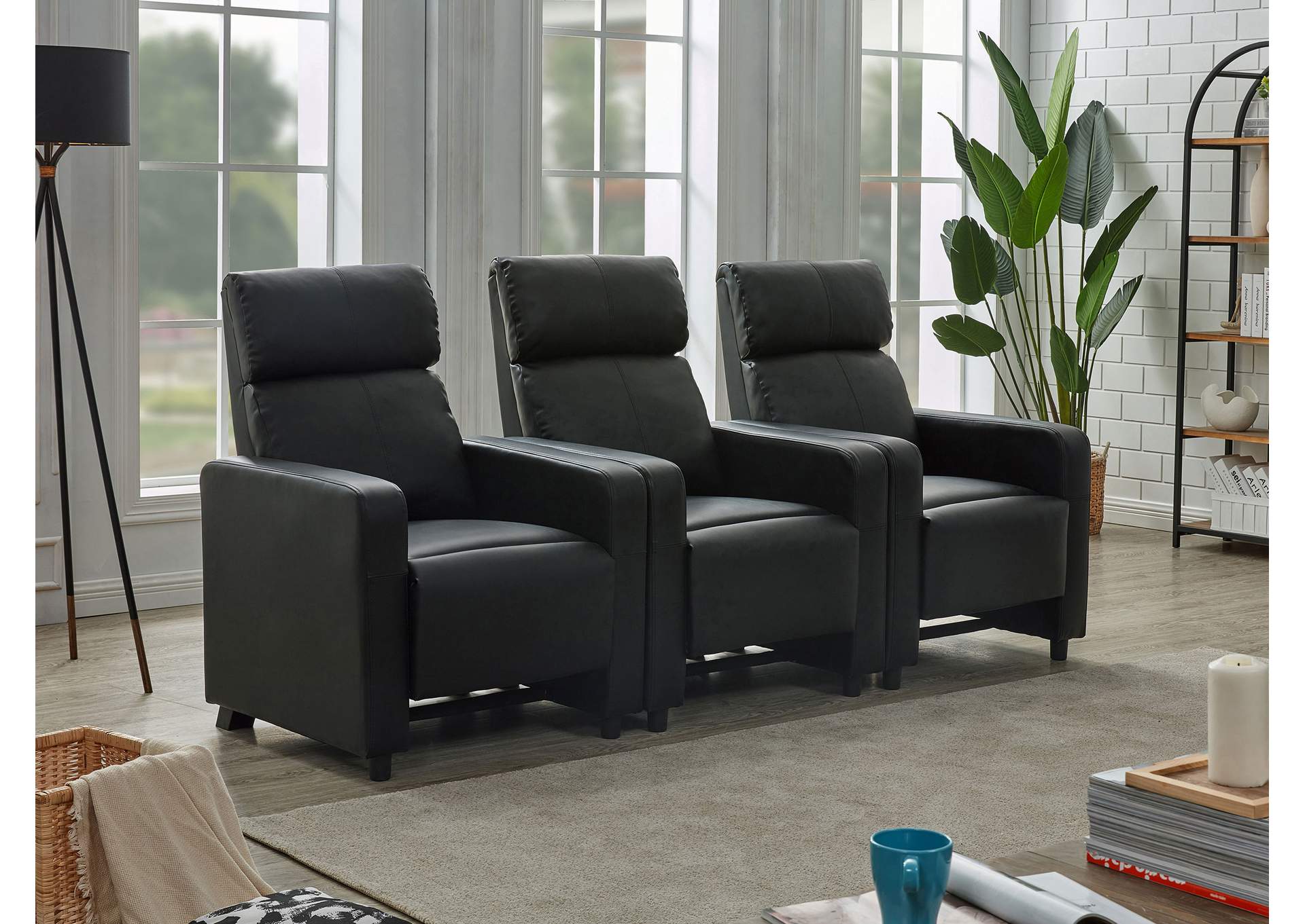 Toohey Upholstered Tufted Recliner Living Room Set Black,Coaster Furniture