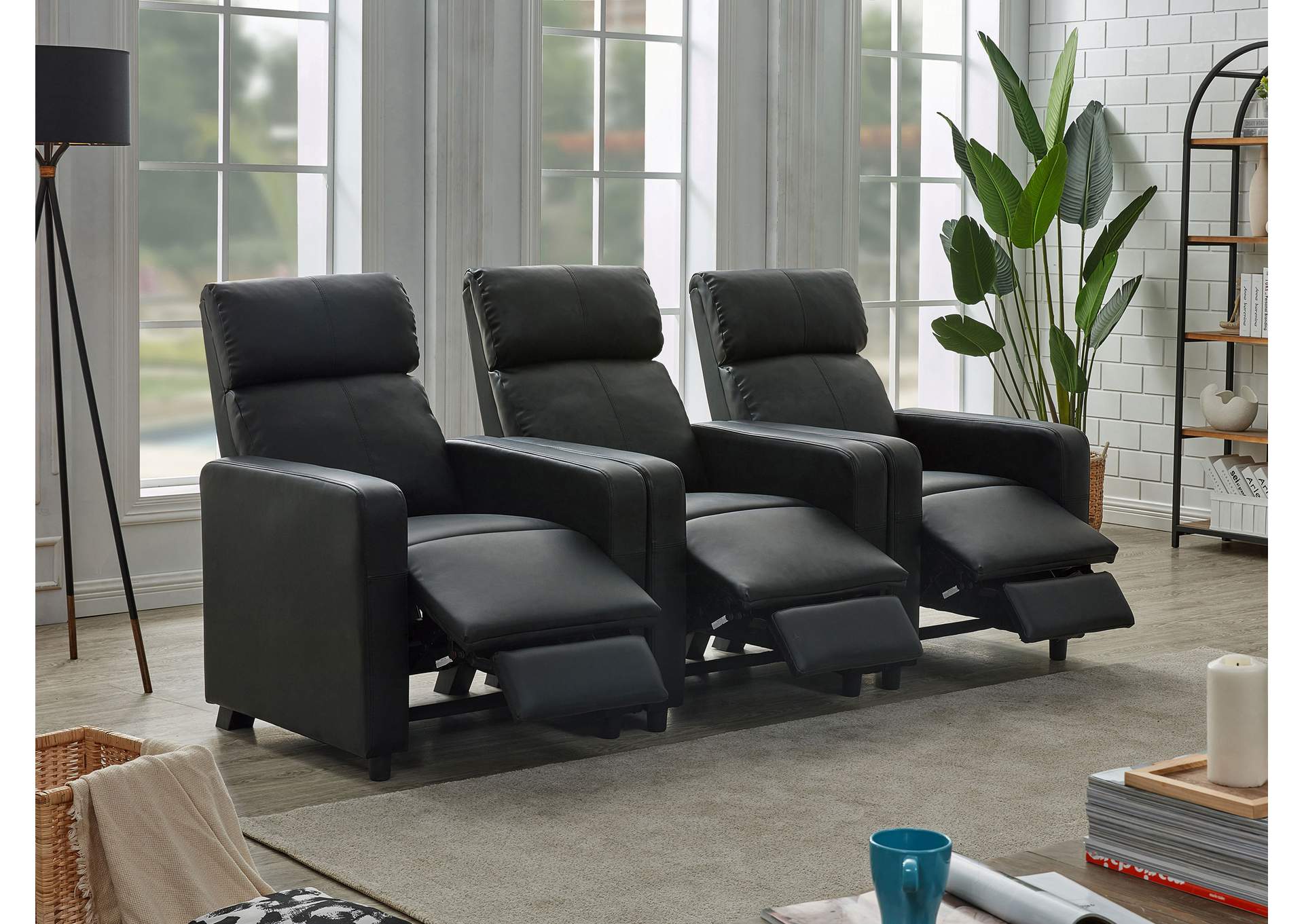 Toohey Upholstered Tufted Recliner Living Room Set Black,Coaster Furniture