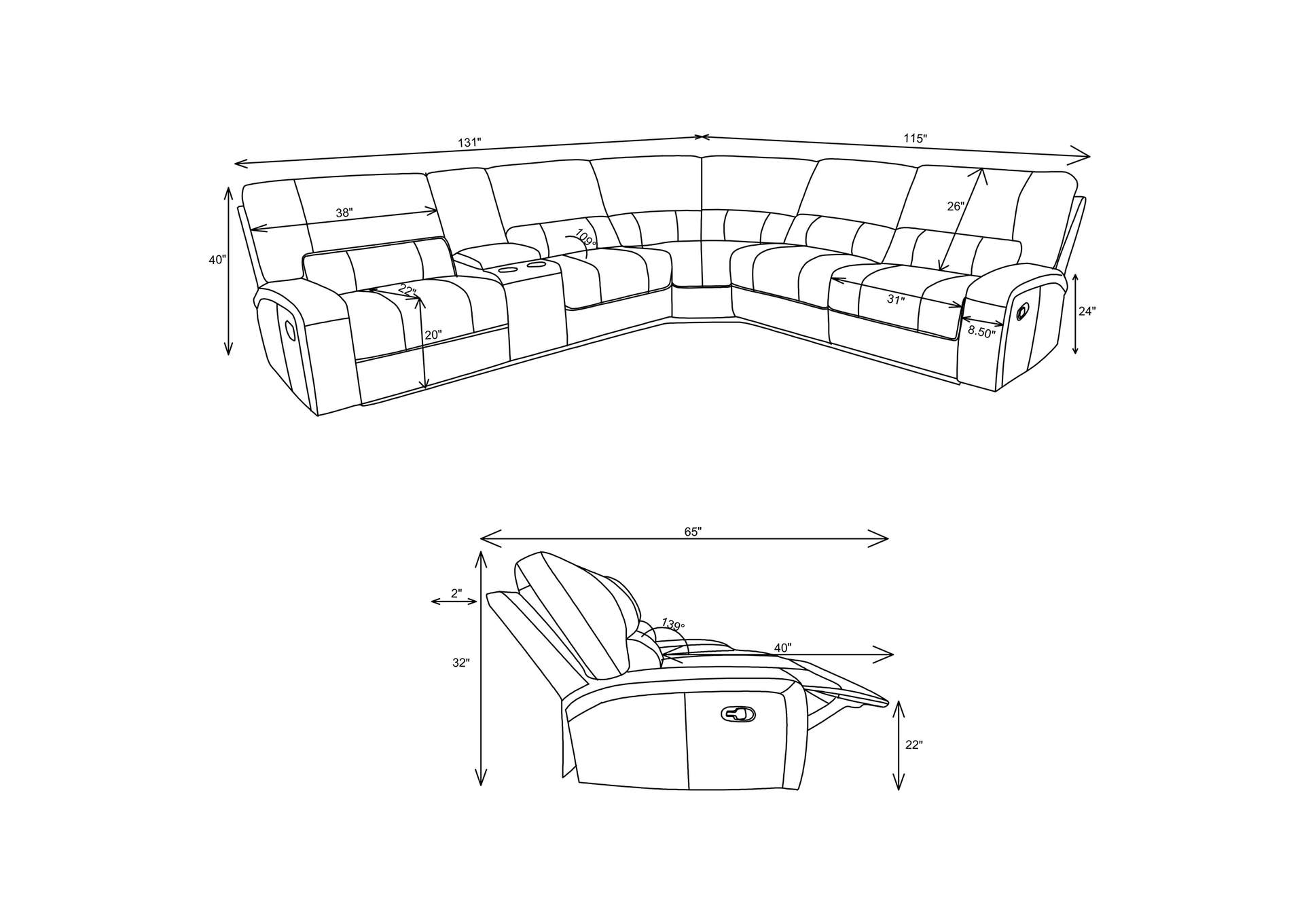 Brunson 3-piece Upholstered Motion Sectional Brown,Coaster Furniture