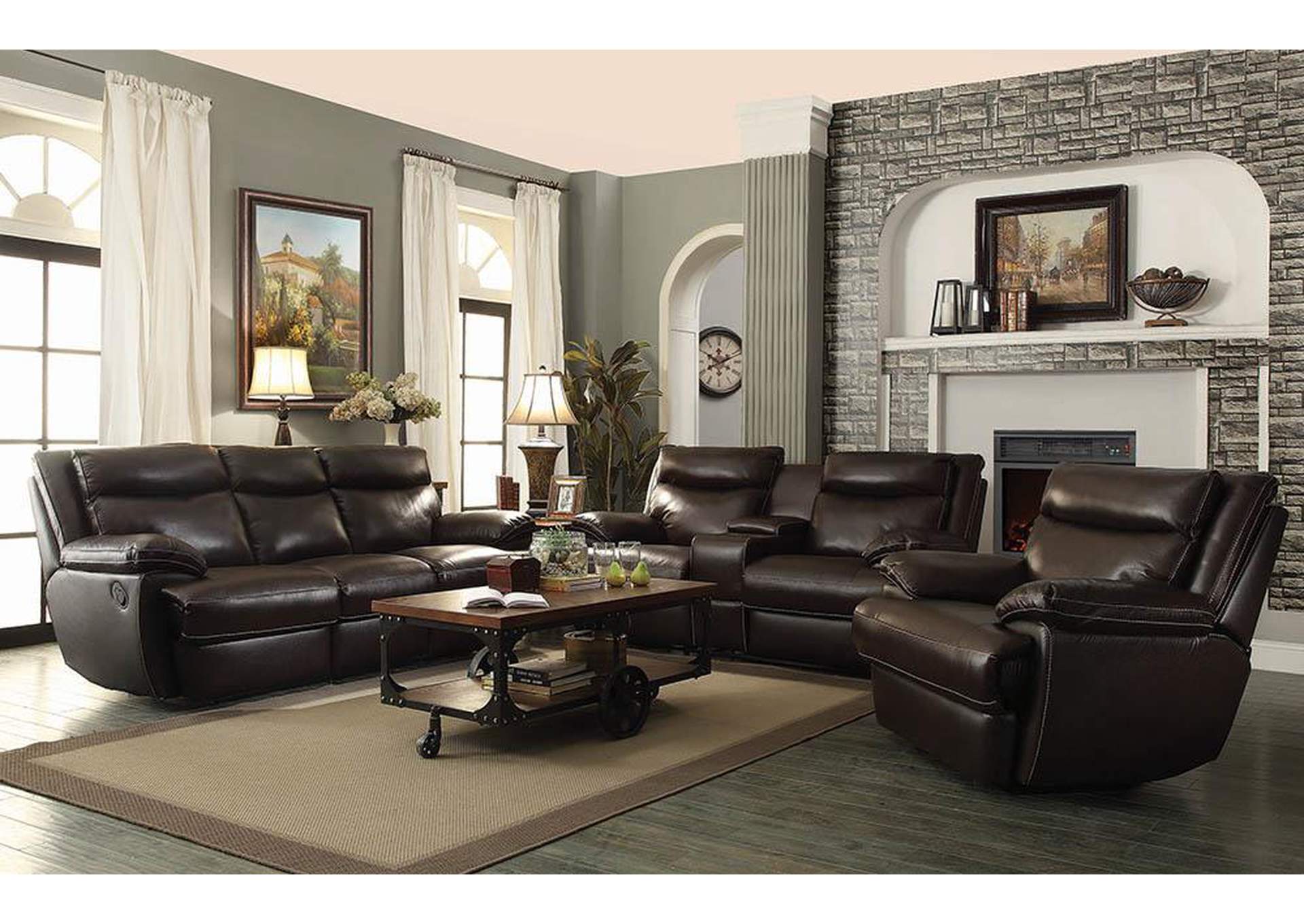 Brown Power Reclining Loveseat With Console,ABF Coaster Furniture