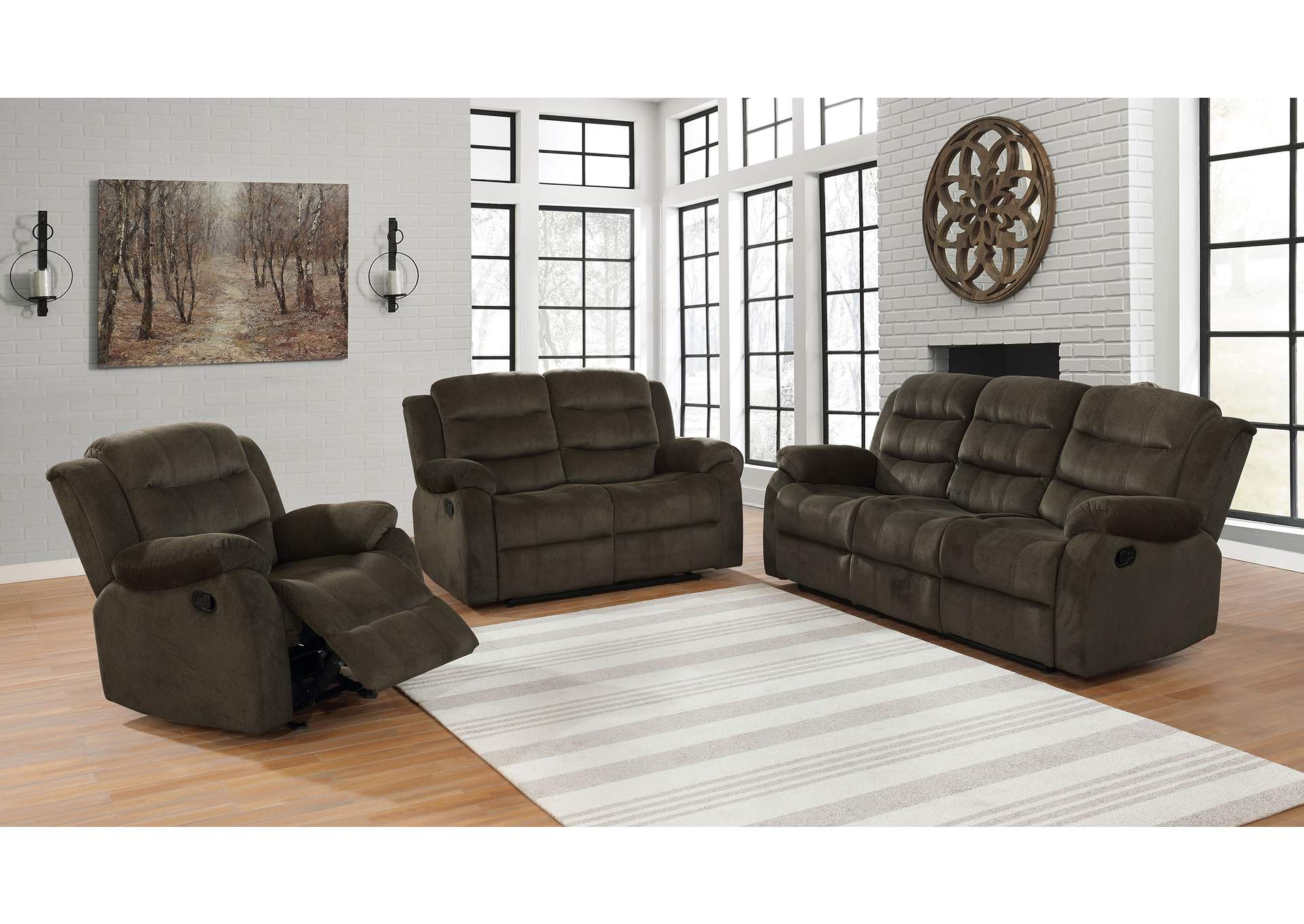 Rodman Pillow Top Arm Motion Loveseat Olive Brown,Coaster Furniture