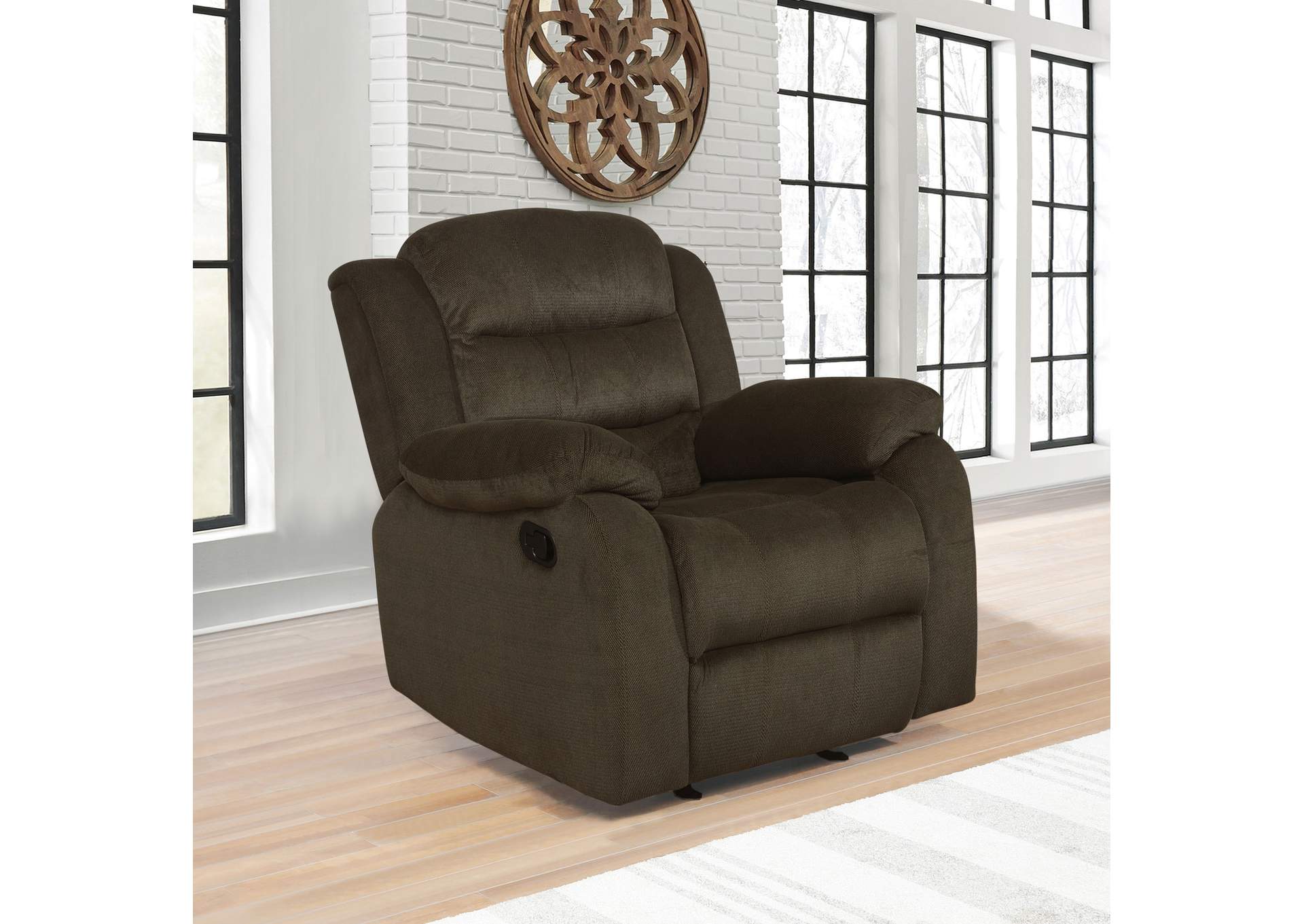 Rodman Upholstered Glider Recliner Chocolate,Coaster Furniture