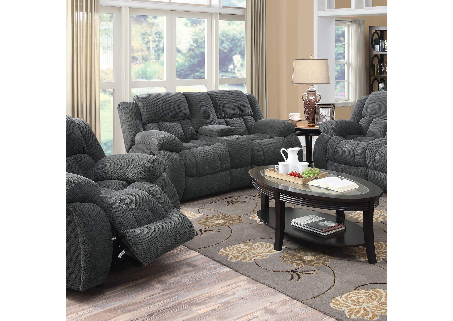 Weissman Motion Loveseat with Console Charcoal,Coaster Furniture