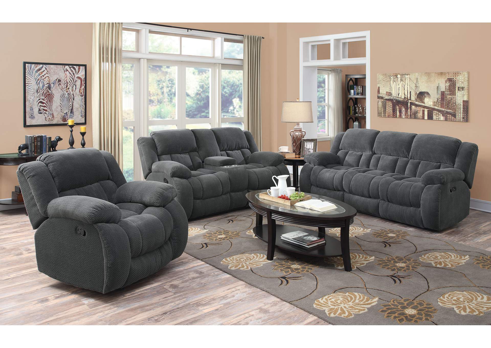 Weissman Motion Loveseat with Console Charcoal,Coaster Furniture