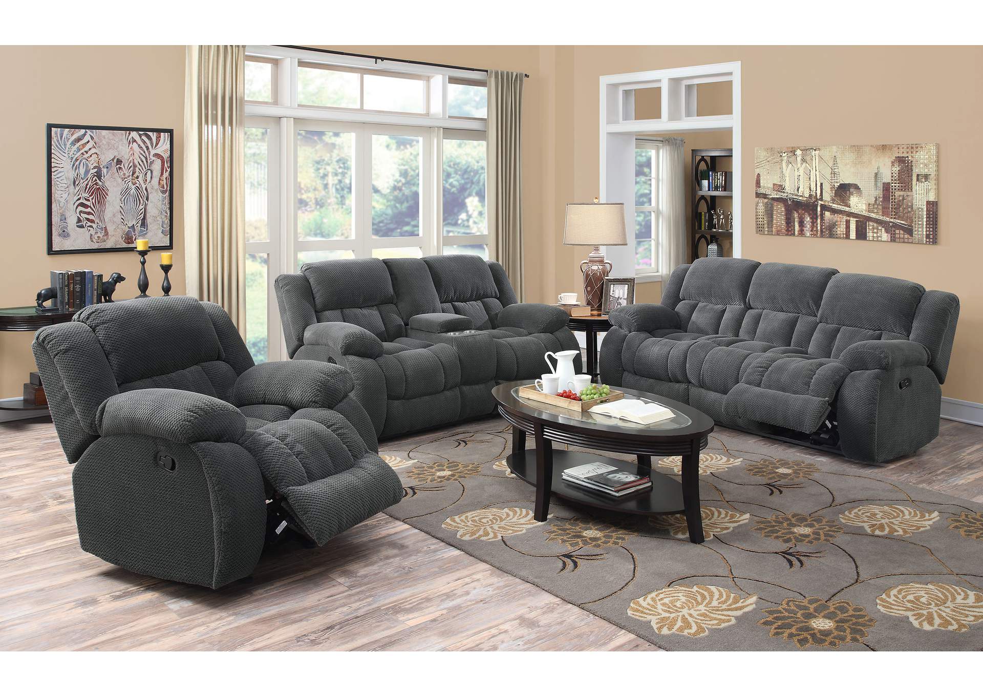 Weissman Motion Loveseat with Console Charcoal,Coaster Furniture