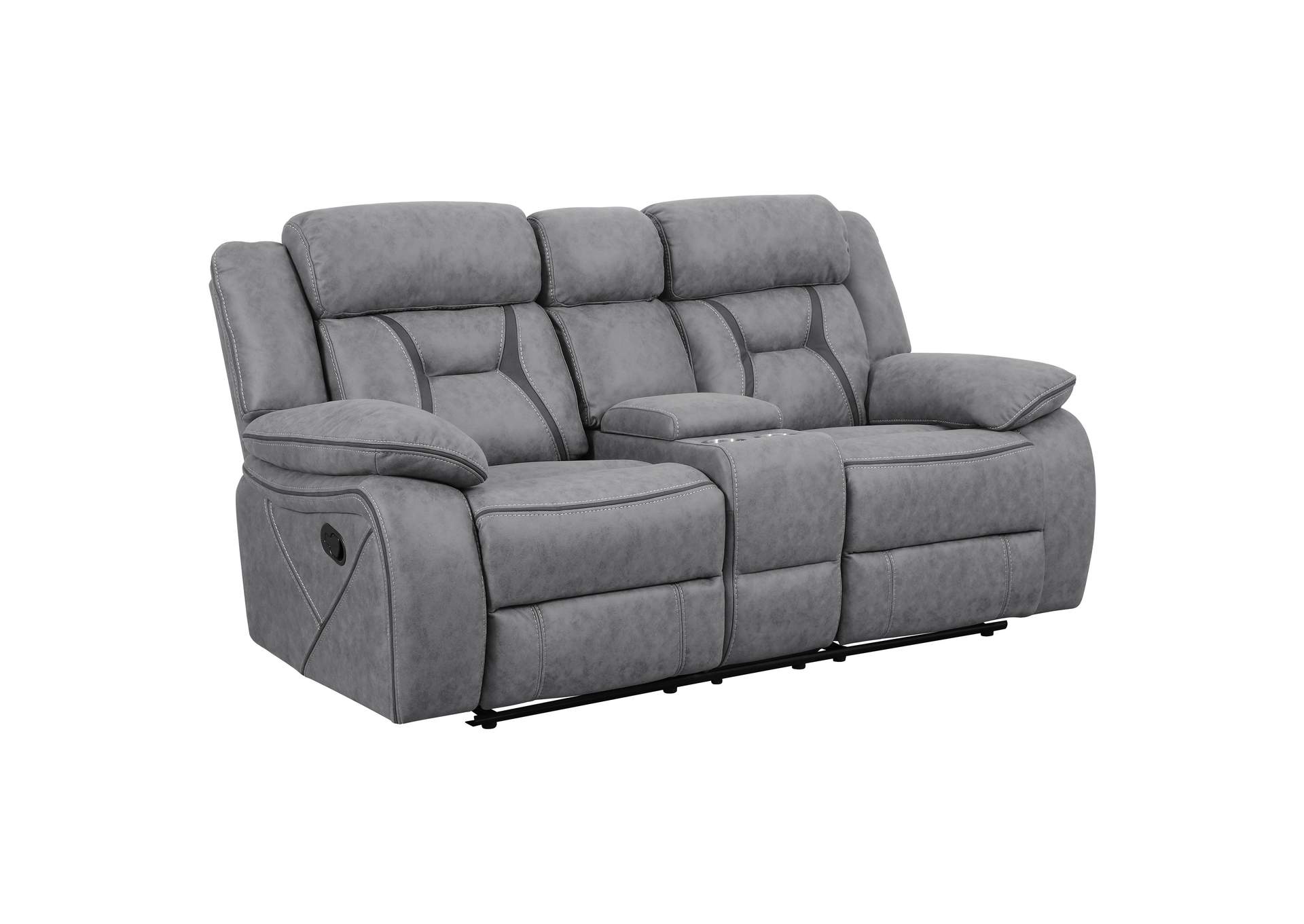 Higgins Pillow Top Arm Motion Loveseat with Console Grey,Coaster Furniture