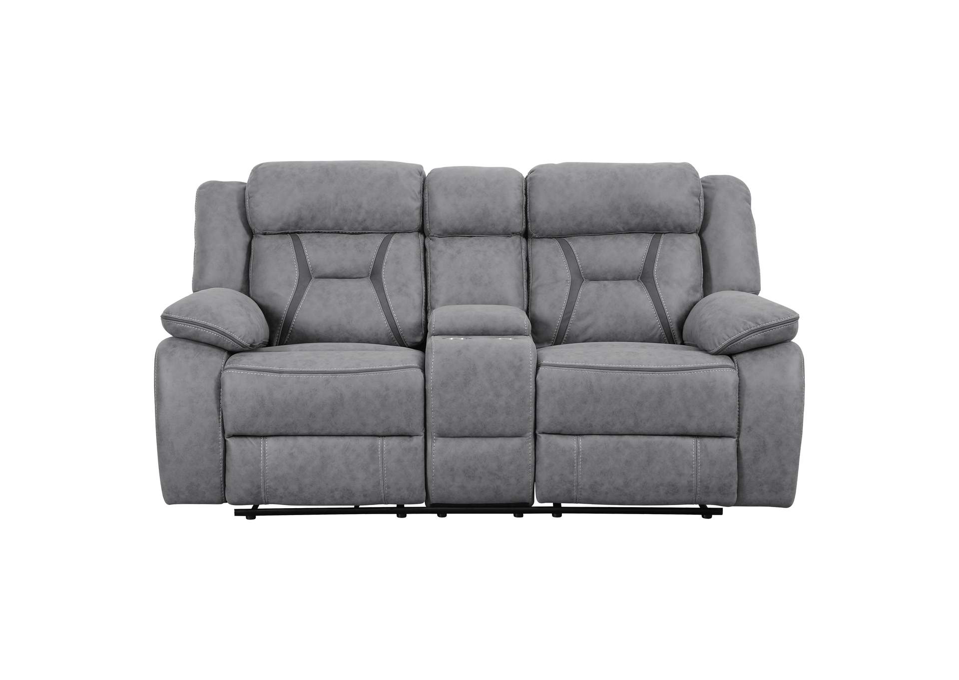 Higgins Pillow Top Arm Motion Loveseat with Console Grey,Coaster Furniture