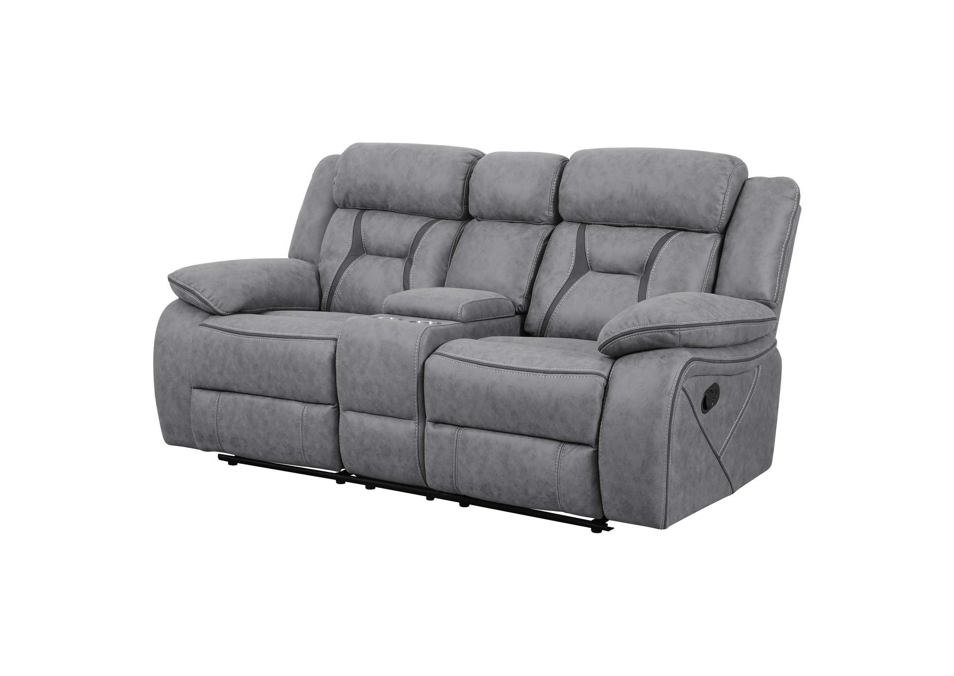 Higgins Pillow Top Arm Motion Loveseat with Console Grey,Coaster Furniture