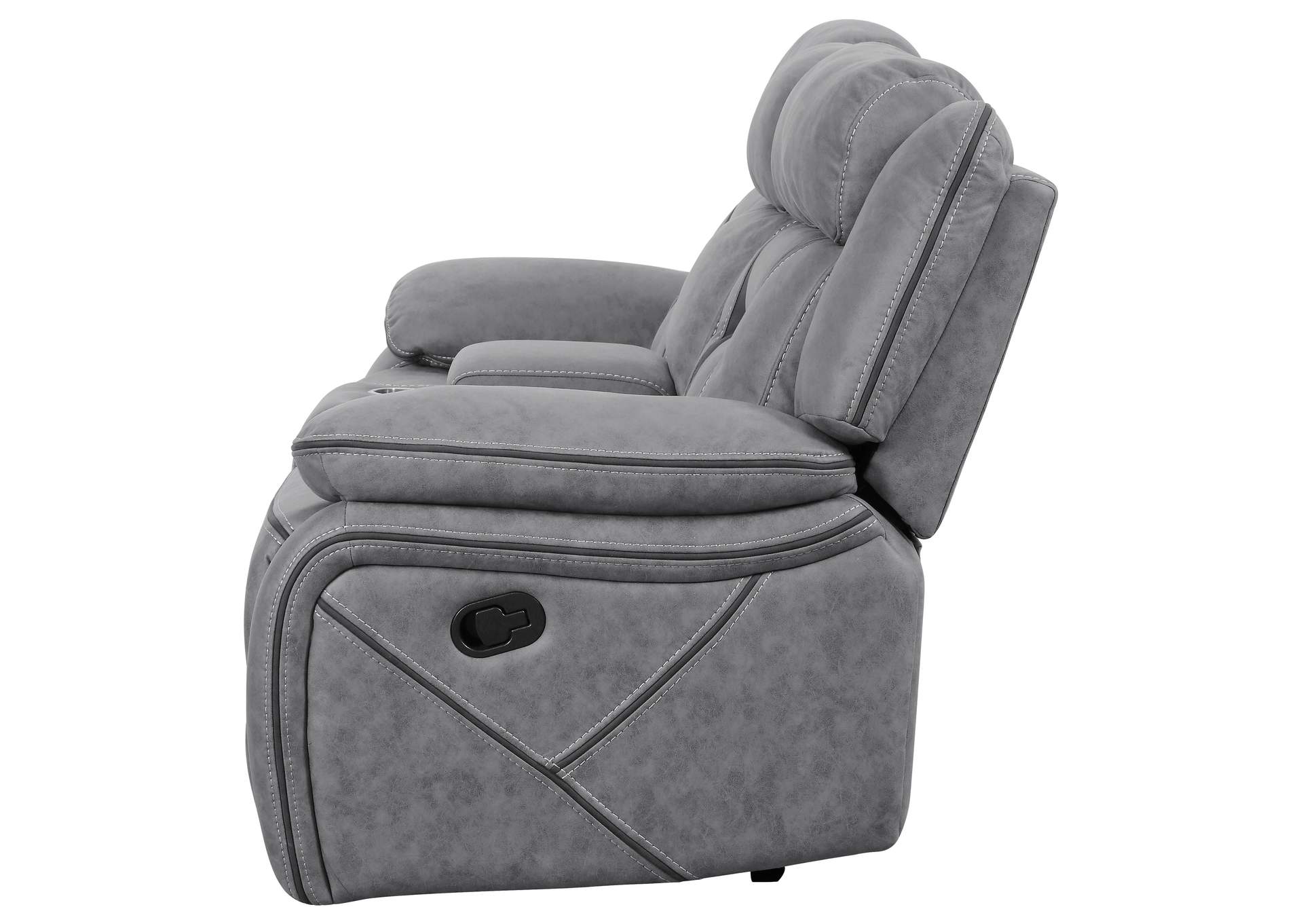 Higgins Pillow Top Arm Motion Loveseat with Console Grey,Coaster Furniture