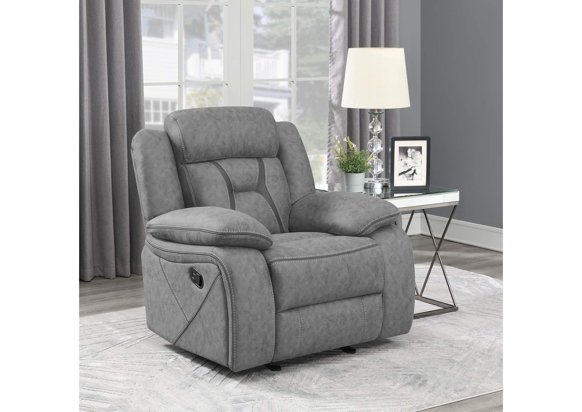 Higgins Overstuffed Upholstered Glider Recliner Grey,Coaster Furniture