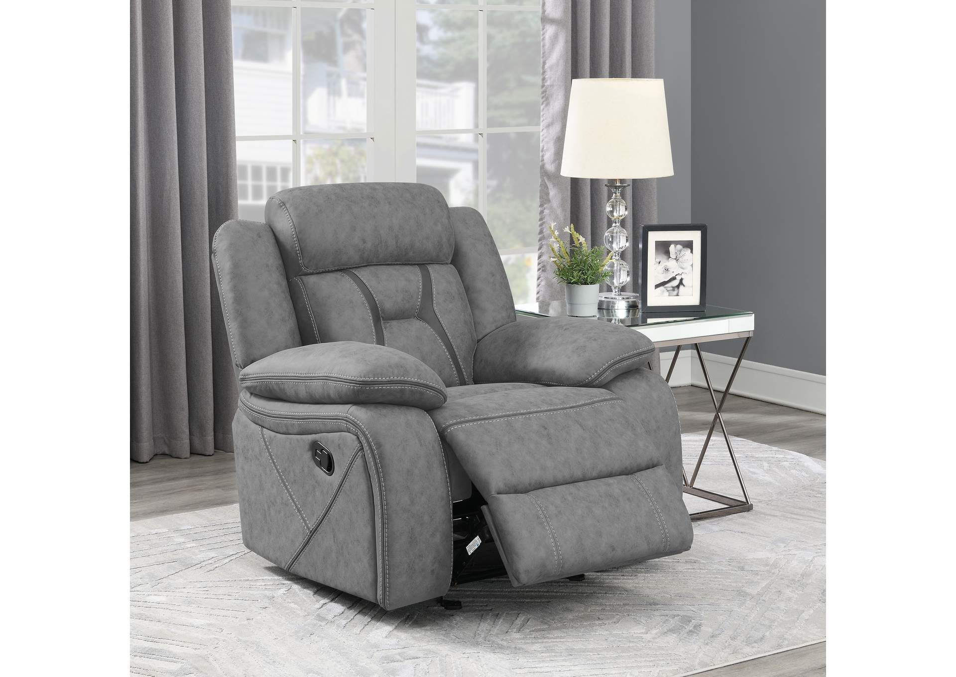 Higgins Overstuffed Upholstered Glider Recliner Grey,Coaster Furniture