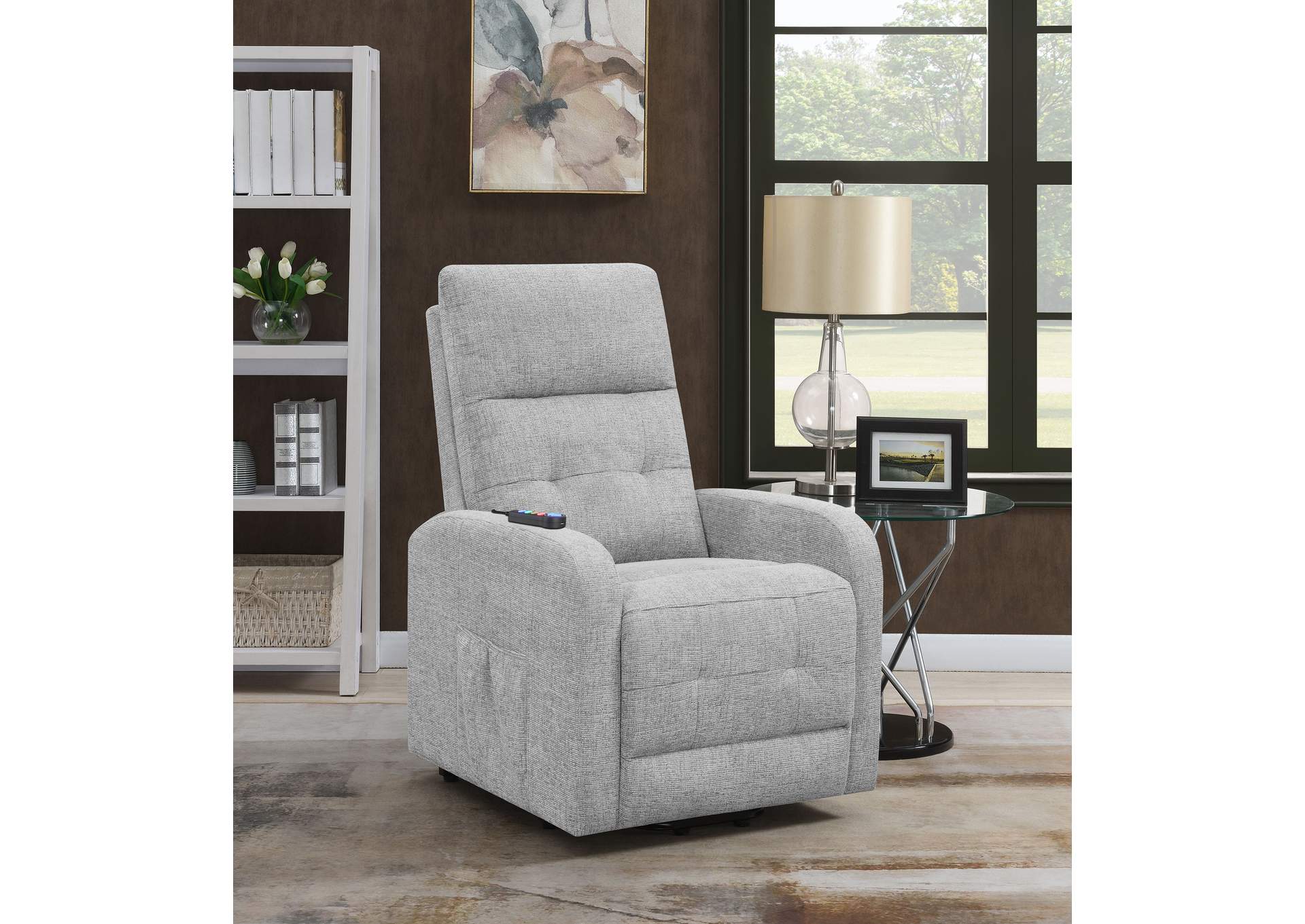 Howie Tufted Upholstered Power Lift Recliner Grey,Coaster Furniture