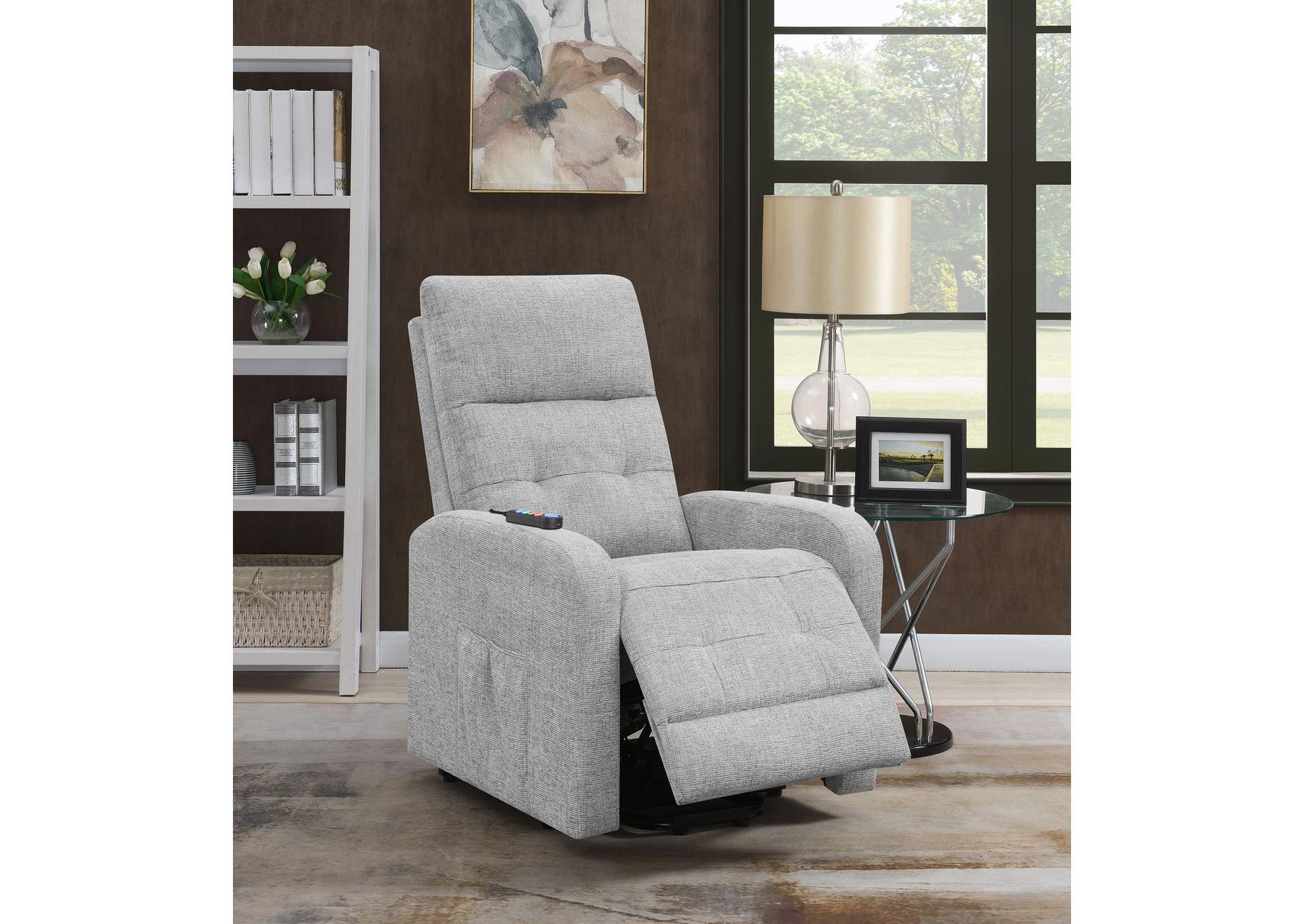 Howie Tufted Upholstered Power Lift Recliner Grey,Coaster Furniture