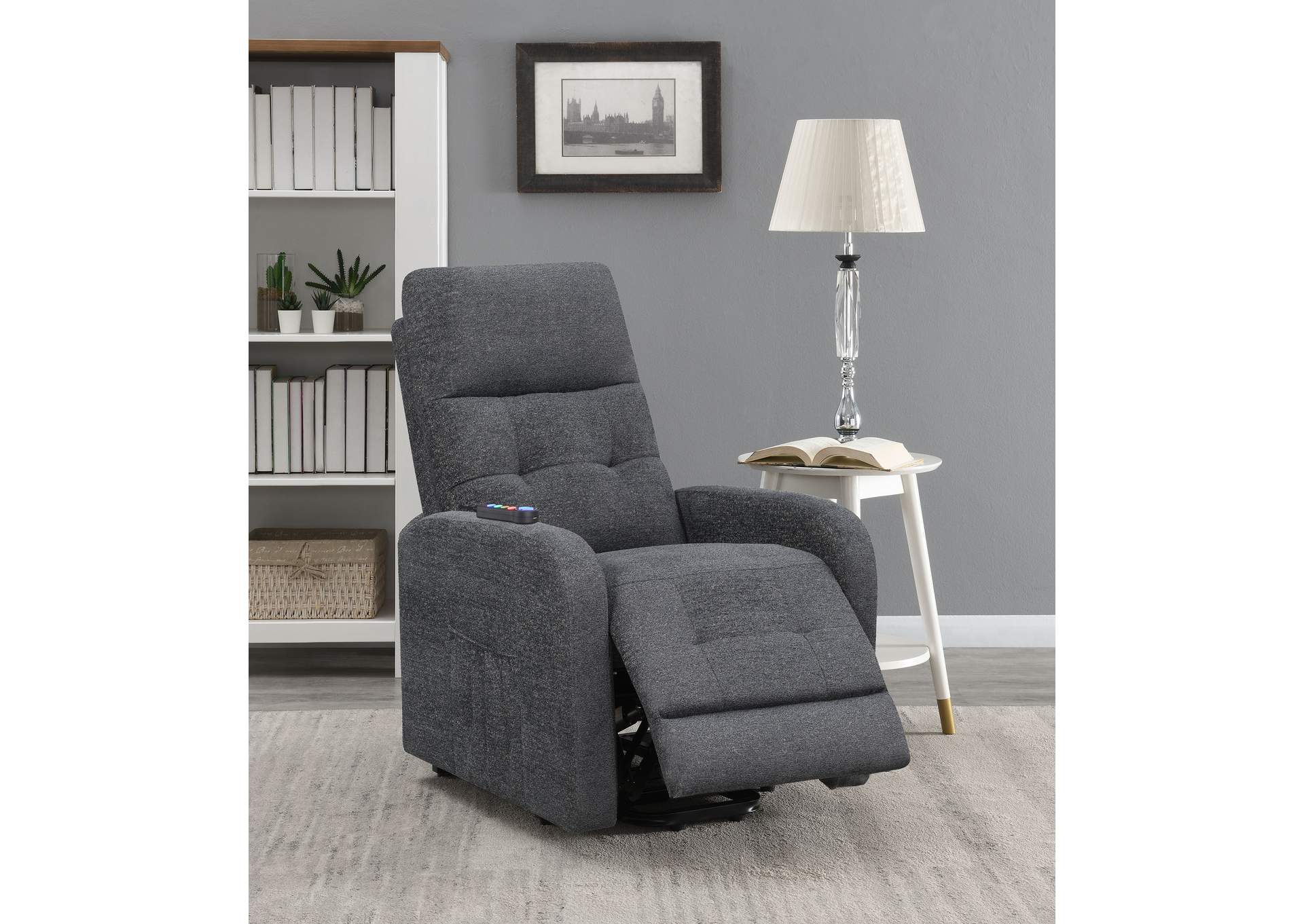 Howie Tufted Upholstered Power Lift Recliner Charcoal,Coaster Furniture