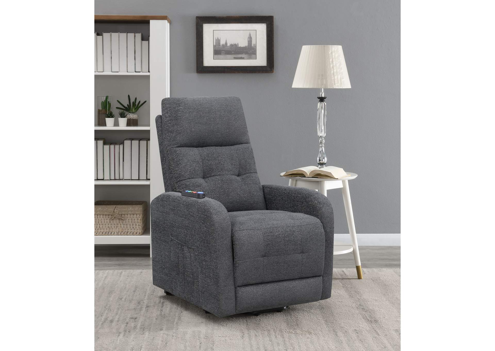 Howie Tufted Upholstered Power Lift Recliner Charcoal,Coaster Furniture