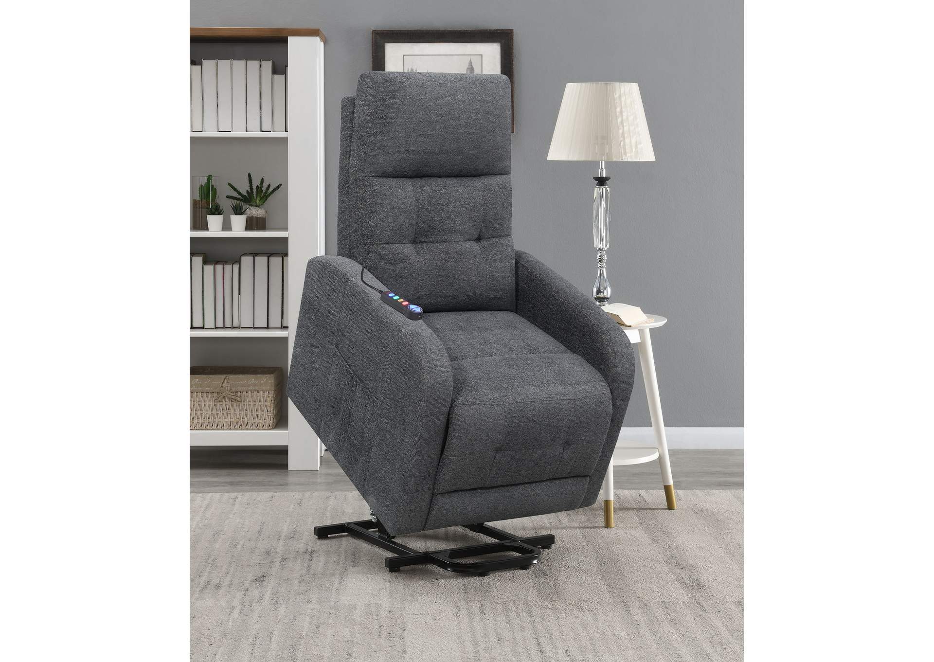 Howie Tufted Upholstered Power Lift Recliner Charcoal,Coaster Furniture