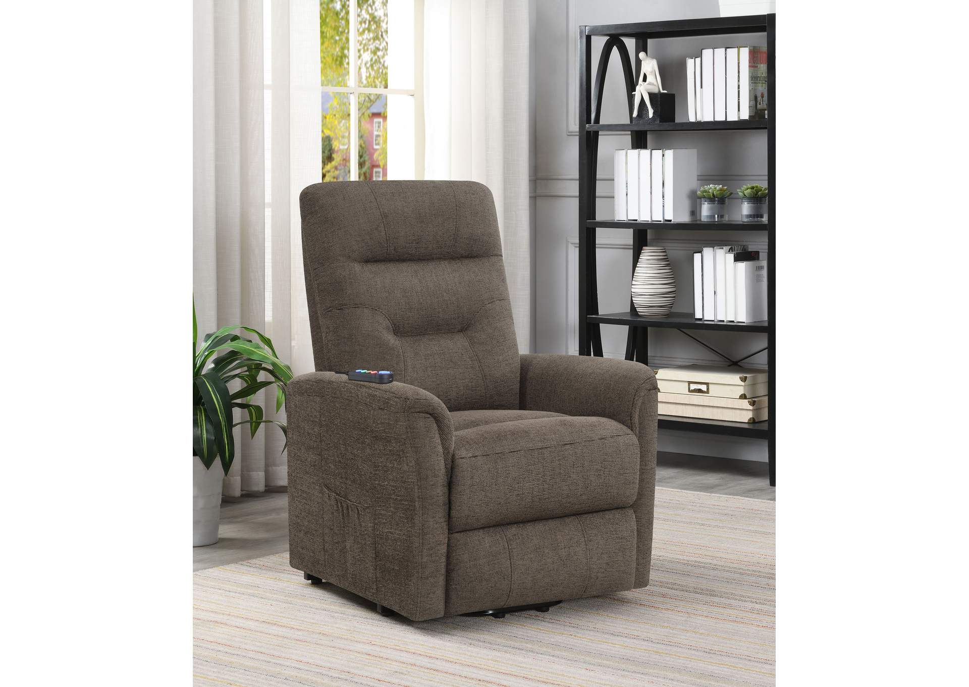 Henrietta Power Lift Recliner with Storage Pocket Brown,Coaster Furniture