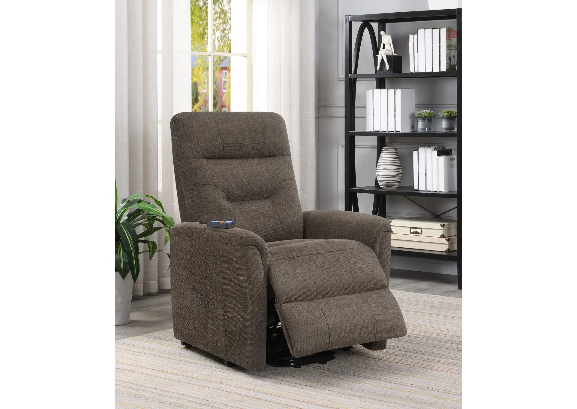 Henrietta Power Lift Recliner with Storage Pocket Brown,Coaster Furniture