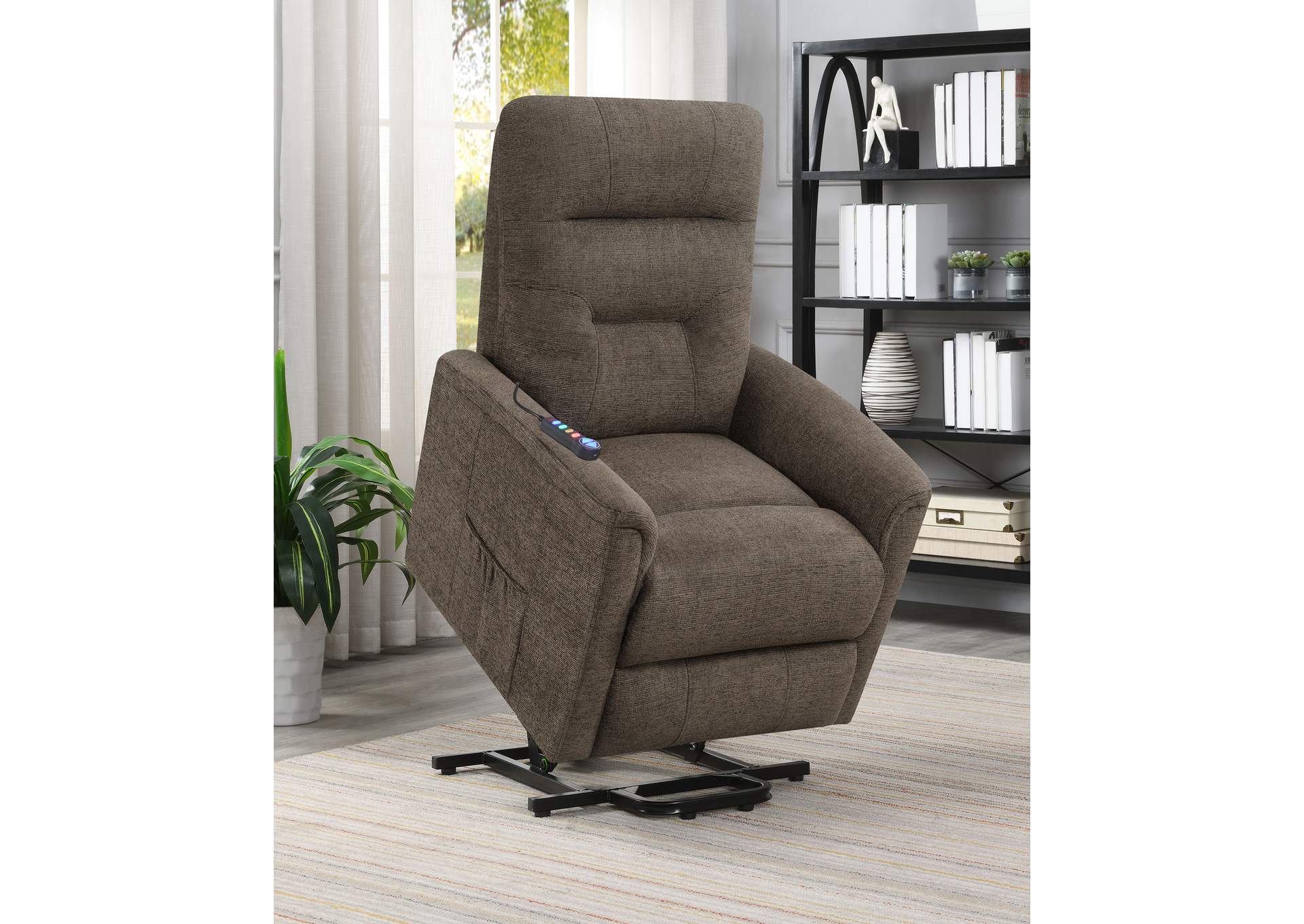 Henrietta Power Lift Recliner with Storage Pocket Brown,Coaster Furniture