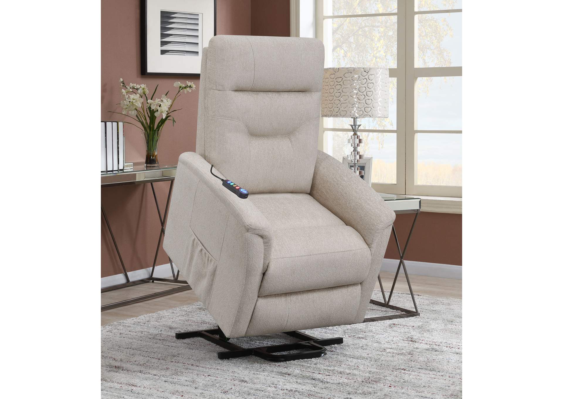 Henrietta Power Lift Recliner with Storage Pocket Beige,Coaster Furniture