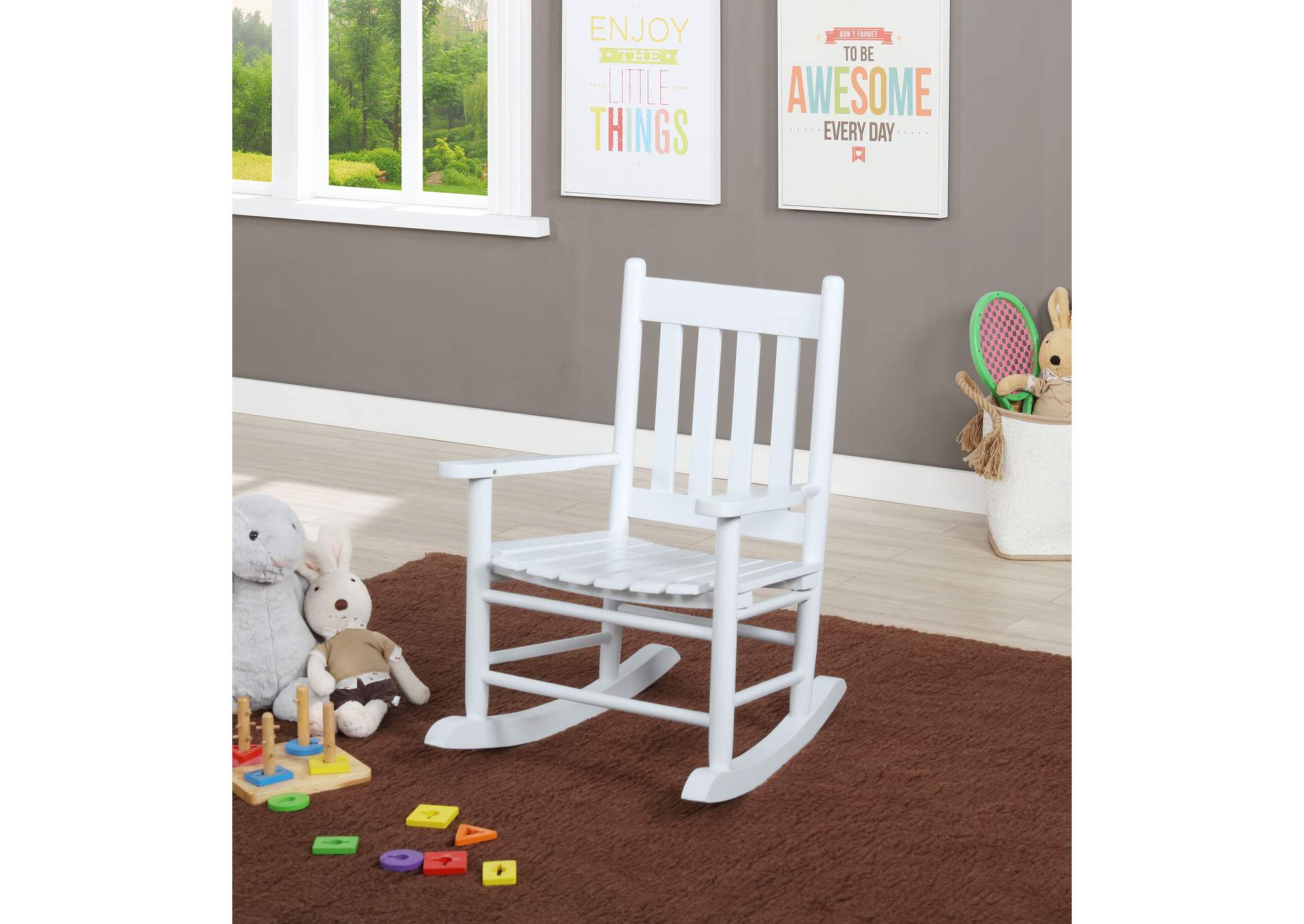 Annie Slat Back Youth Rocking Chair White,Coaster Furniture