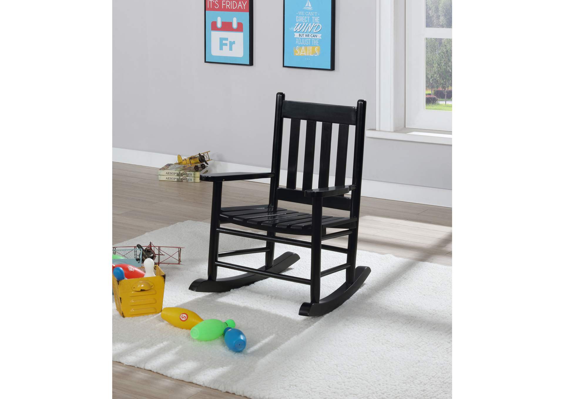 Annie Slat Back Youth Rocking Chair Black,Coaster Furniture