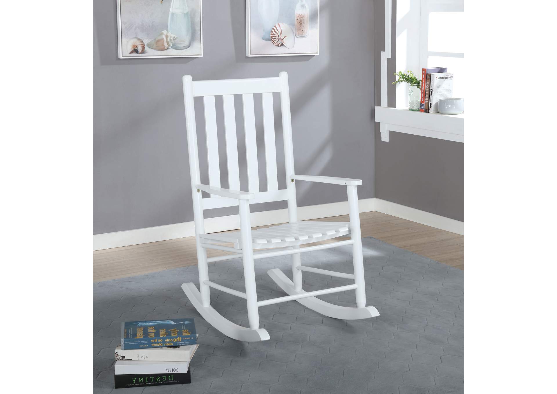 Annie Slat Back Wooden Rocking Chair White,Coaster Furniture