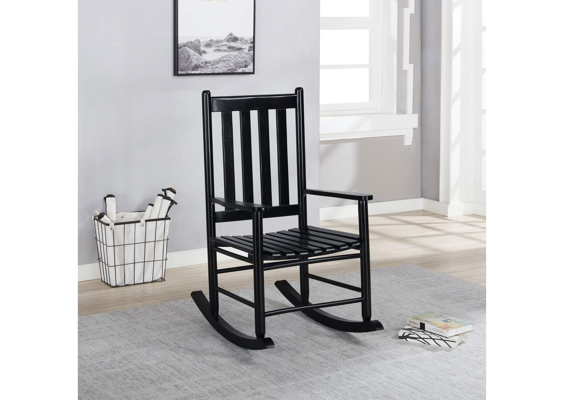 Annie Slat Back Wooden Rocking Chair Black,Coaster Furniture