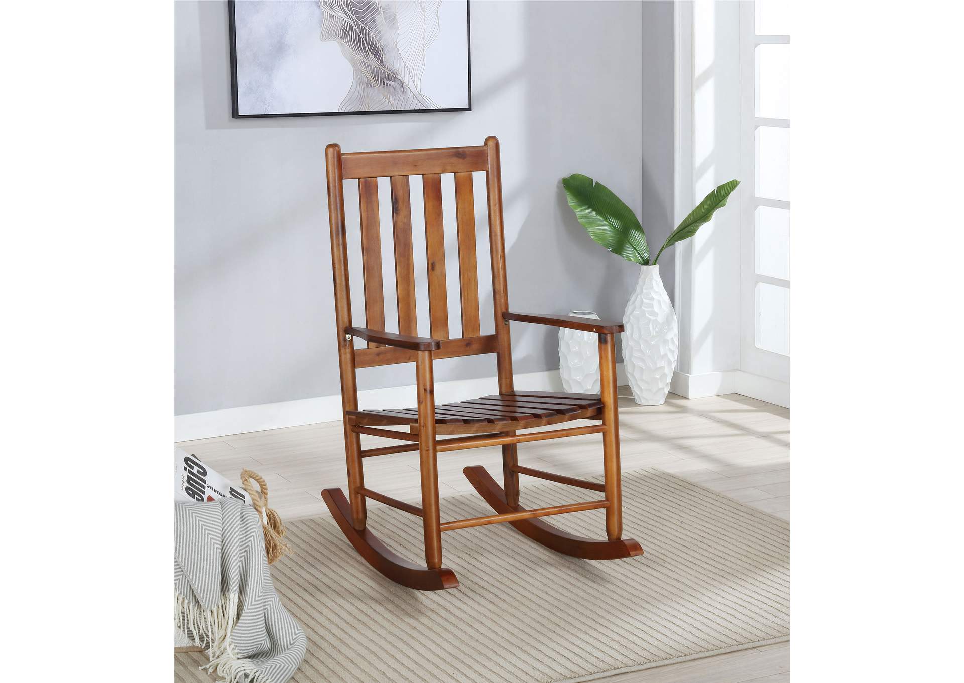 Annie Slat Back Wooden Rocking Chair Golden Brown,Coaster Furniture