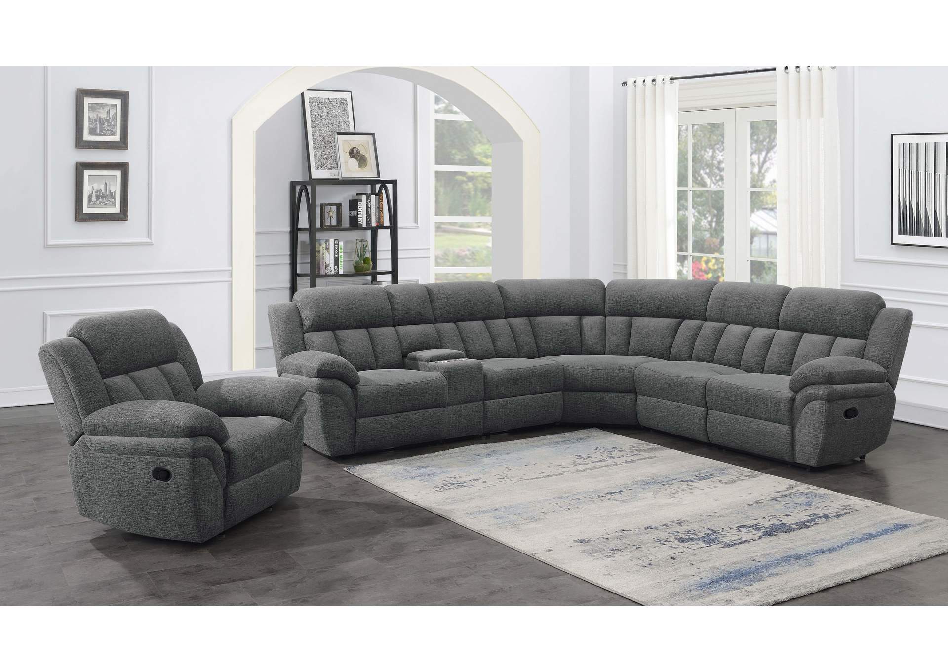 Bahrain 6-piece Upholstered Motion Sectional Charcoal,Coaster Furniture