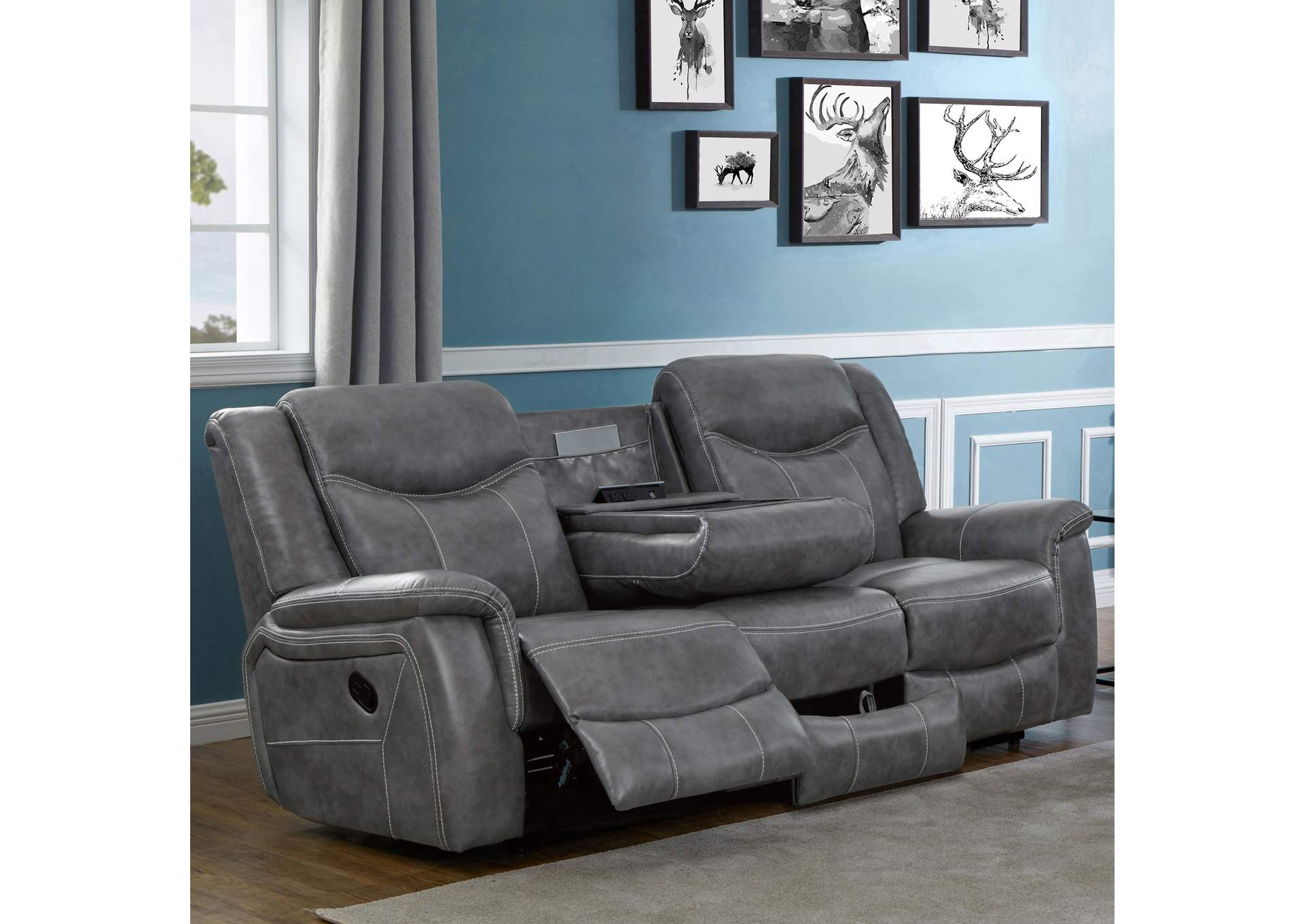 Conrad Upholstered Motion Sofa Cool Grey,Coaster Furniture