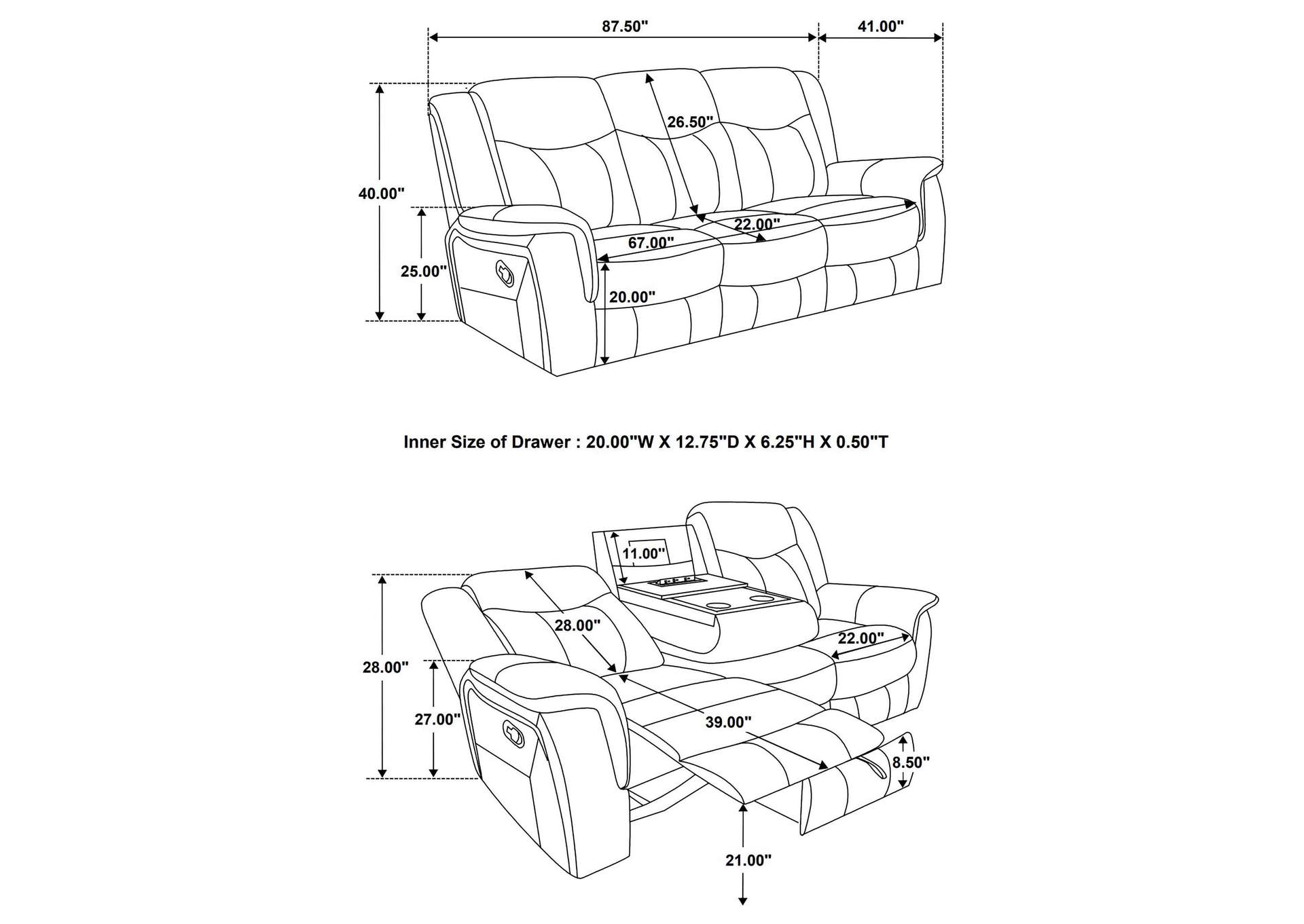 Conrad Upholstered Motion Sofa Cool Grey,Coaster Furniture