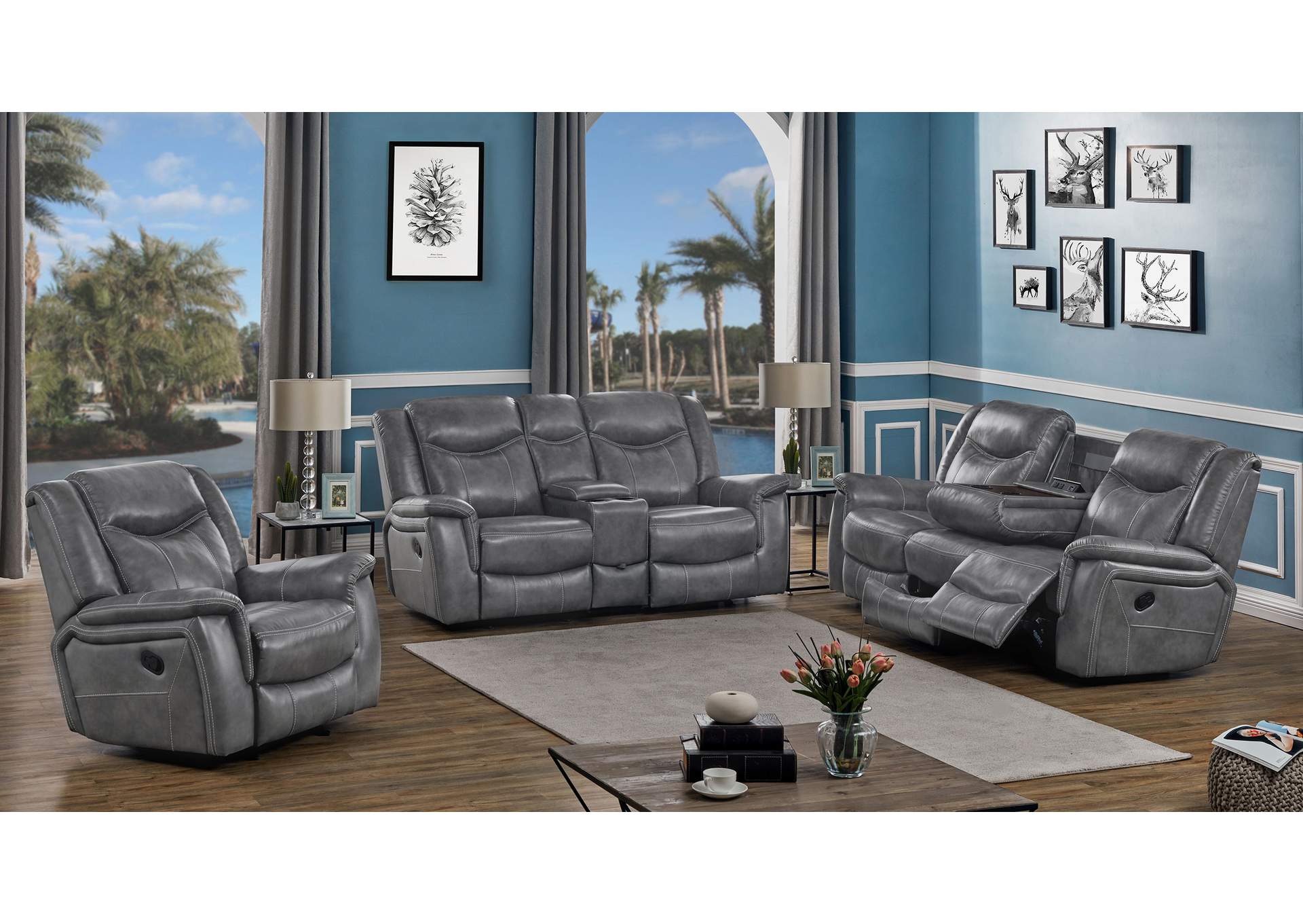 Conrad Upholstered Motion Sofa Cool Grey,Coaster Furniture