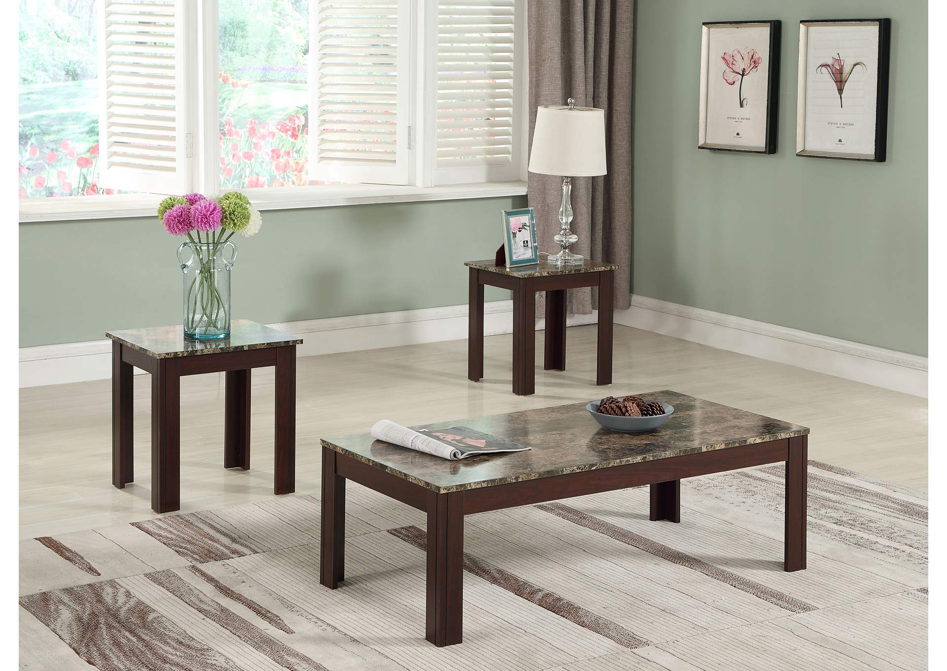 Rhodes 3-piece Faux Marble Top Occasional Set Brown,Coaster Furniture