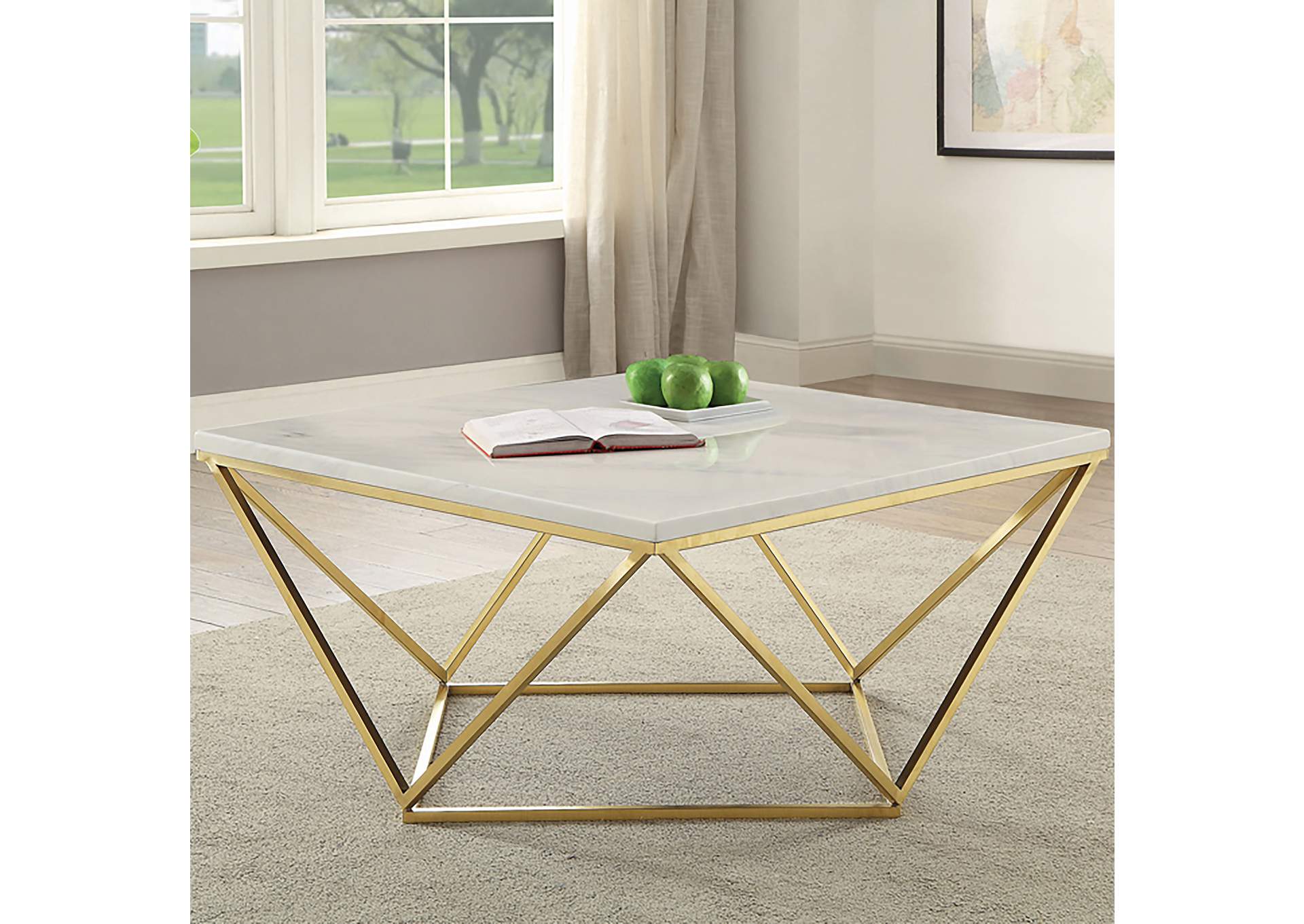 Meryl Square Coffee Table White and Gold,Coaster Furniture