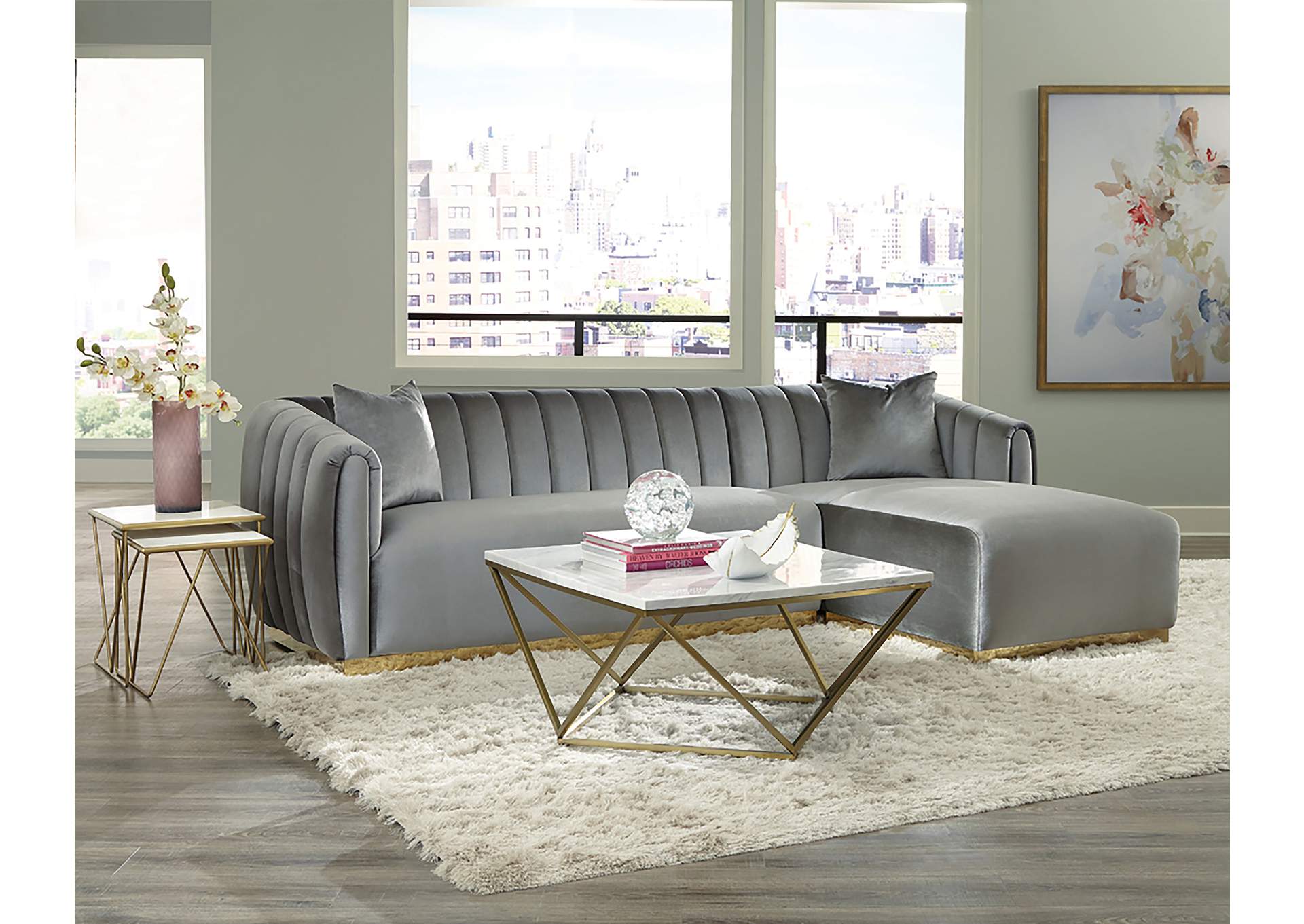 Meryl Square Coffee Table White and Gold,Coaster Furniture