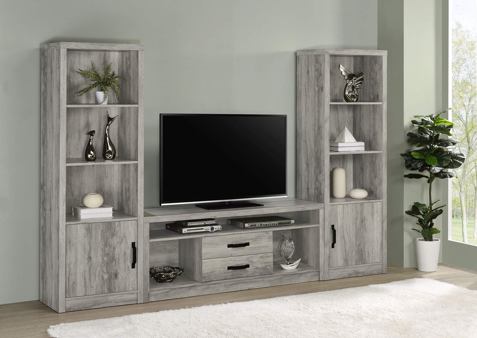 Burke 3-piece Entertainment Center Grey Driftwood,Coaster Furniture