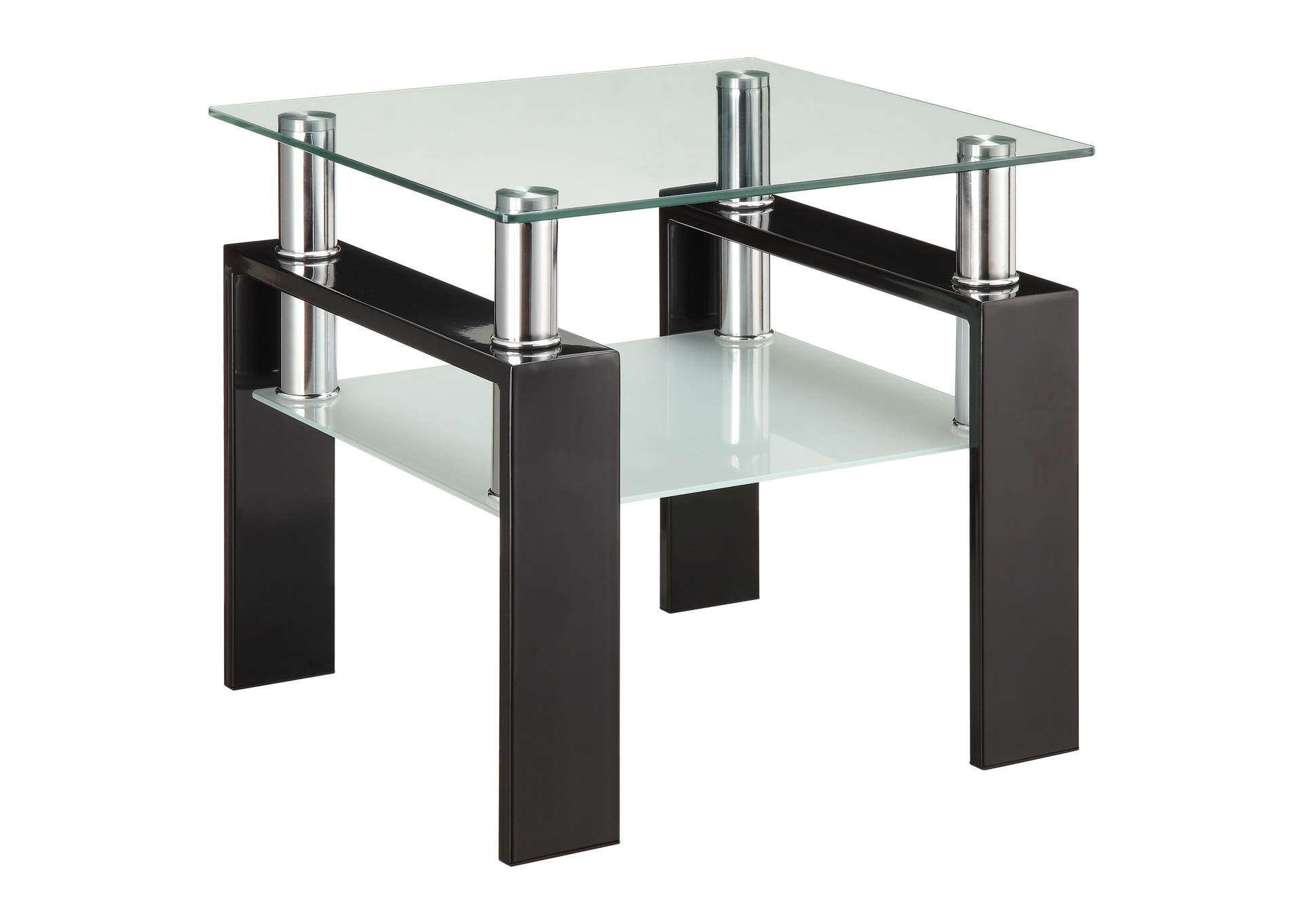 Dyer Tempered Glass End Table with Shelf Black,Coaster Furniture