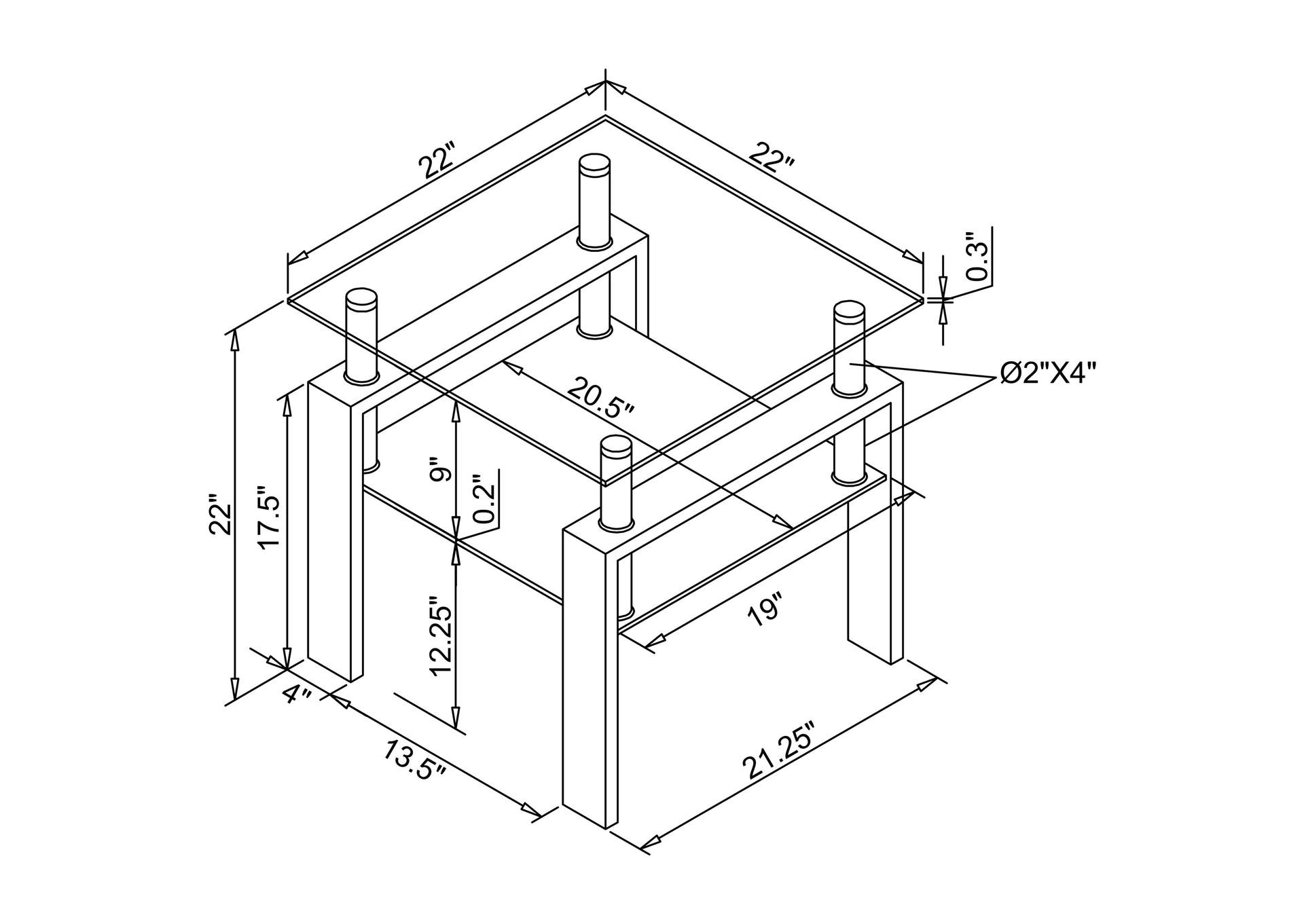 Dyer Tempered Glass End Table with Shelf Black,Coaster Furniture