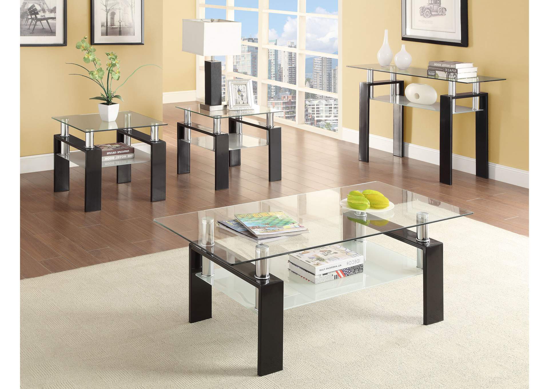 Dyer Tempered Glass End Table with Shelf Black,Coaster Furniture