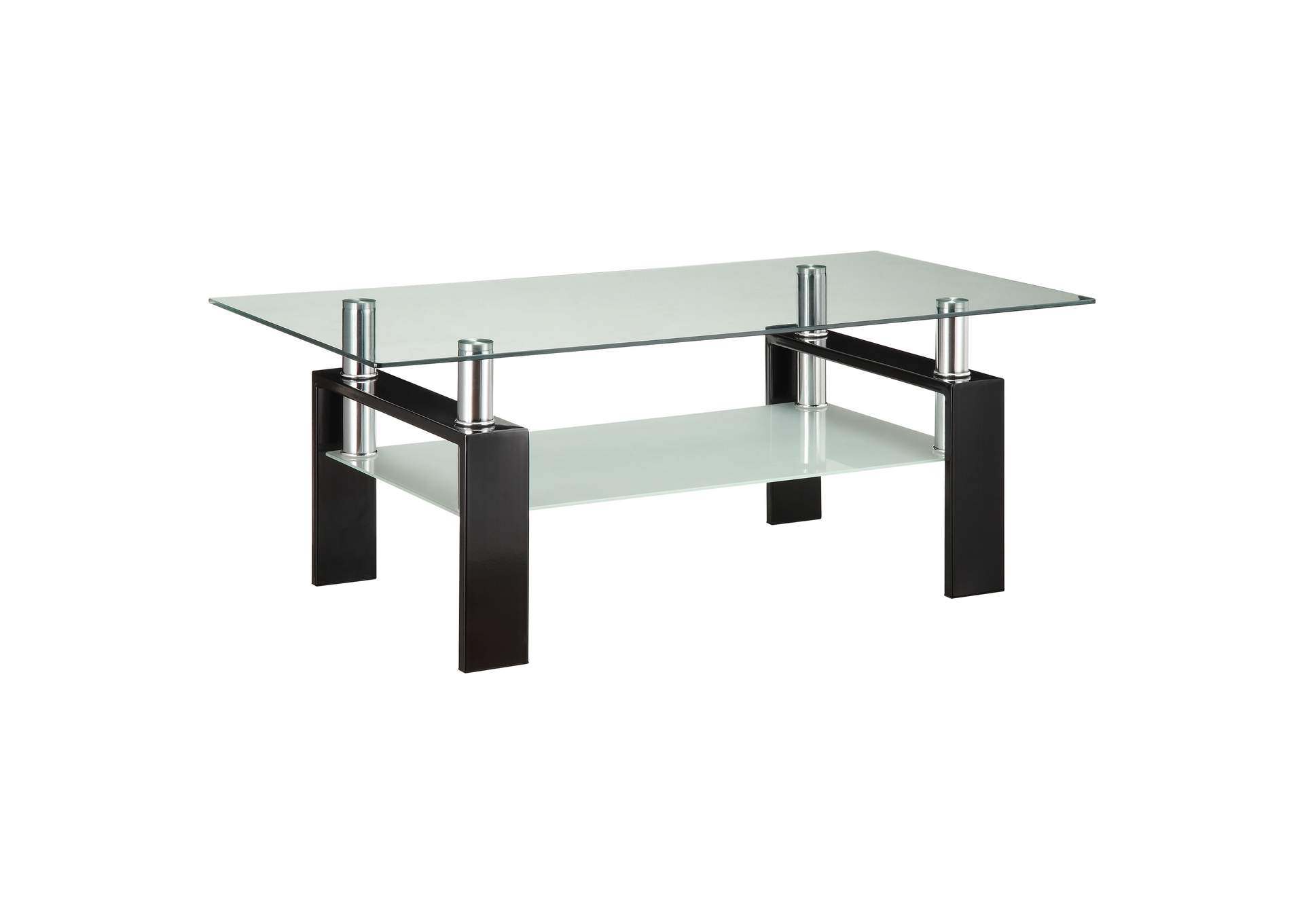 Dyer Tempered Glass Coffee Table with Shelf Black,Coaster Furniture