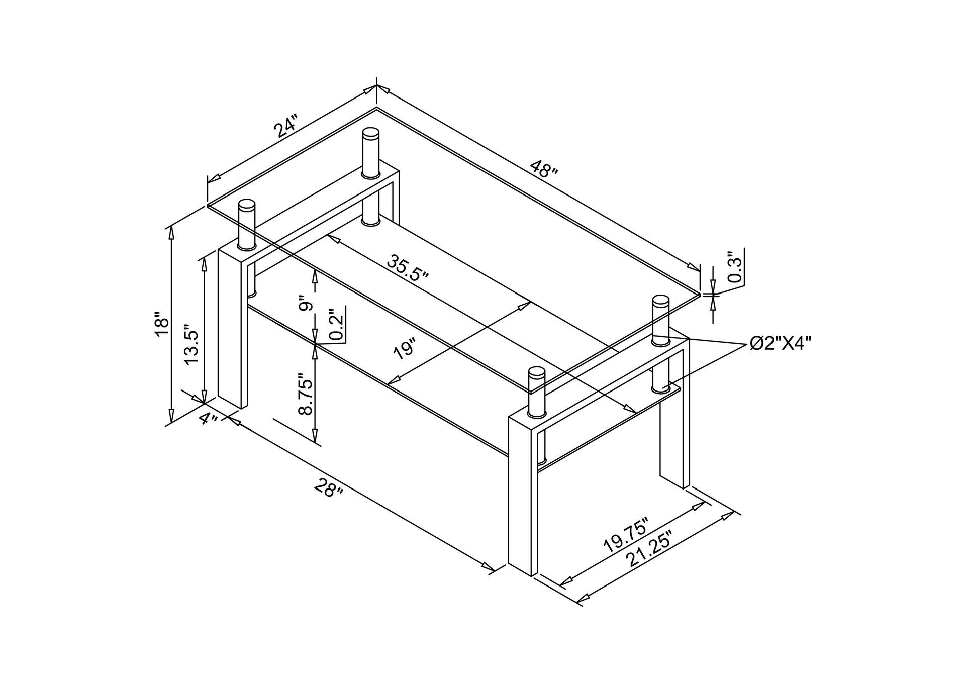 Dyer Tempered Glass Coffee Table with Shelf Black,Coaster Furniture