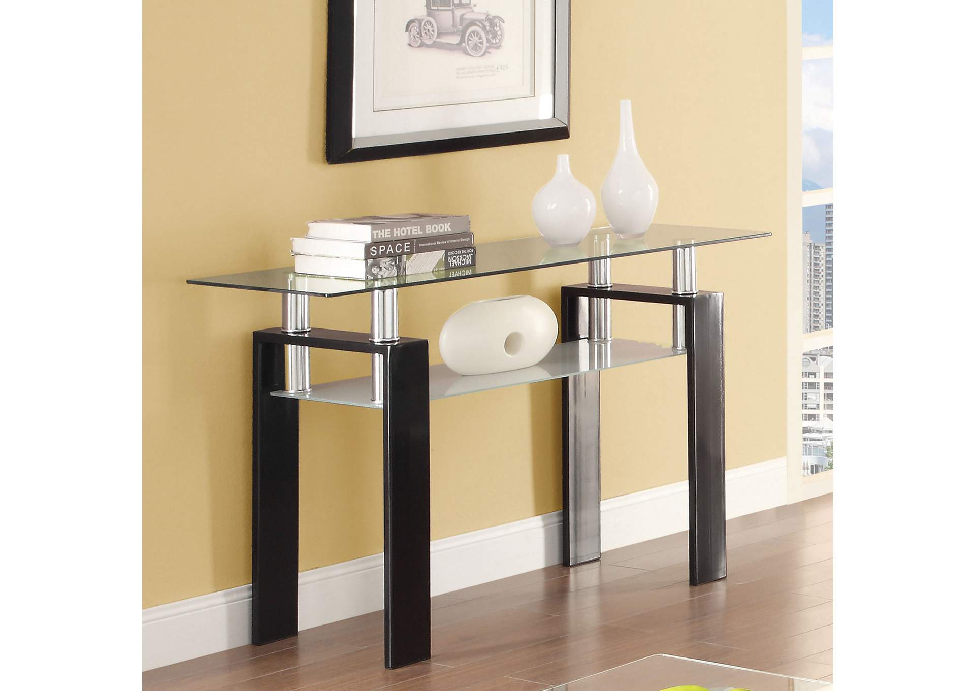 Dyer Tempered Glass Sofa Table with Shelf Black,Coaster Furniture