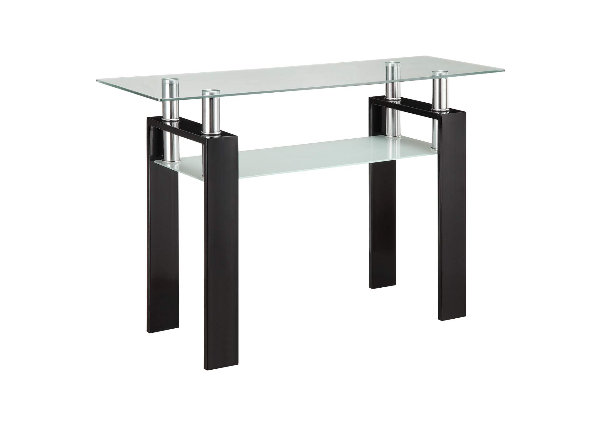 Dyer Tempered Glass Sofa Table with Shelf Black,Coaster Furniture