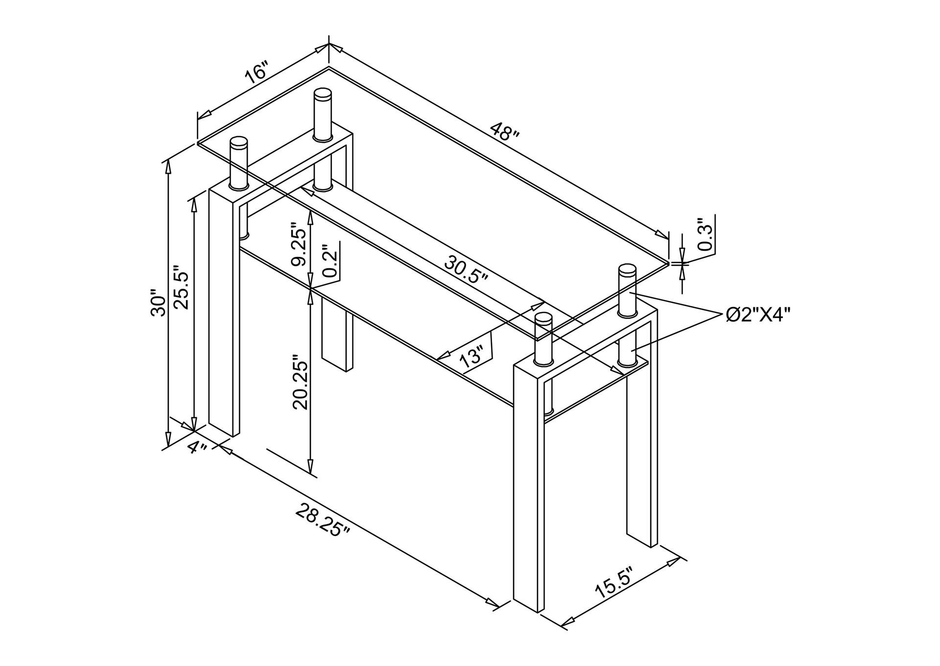 Dyer Tempered Glass Sofa Table with Shelf Black,Coaster Furniture