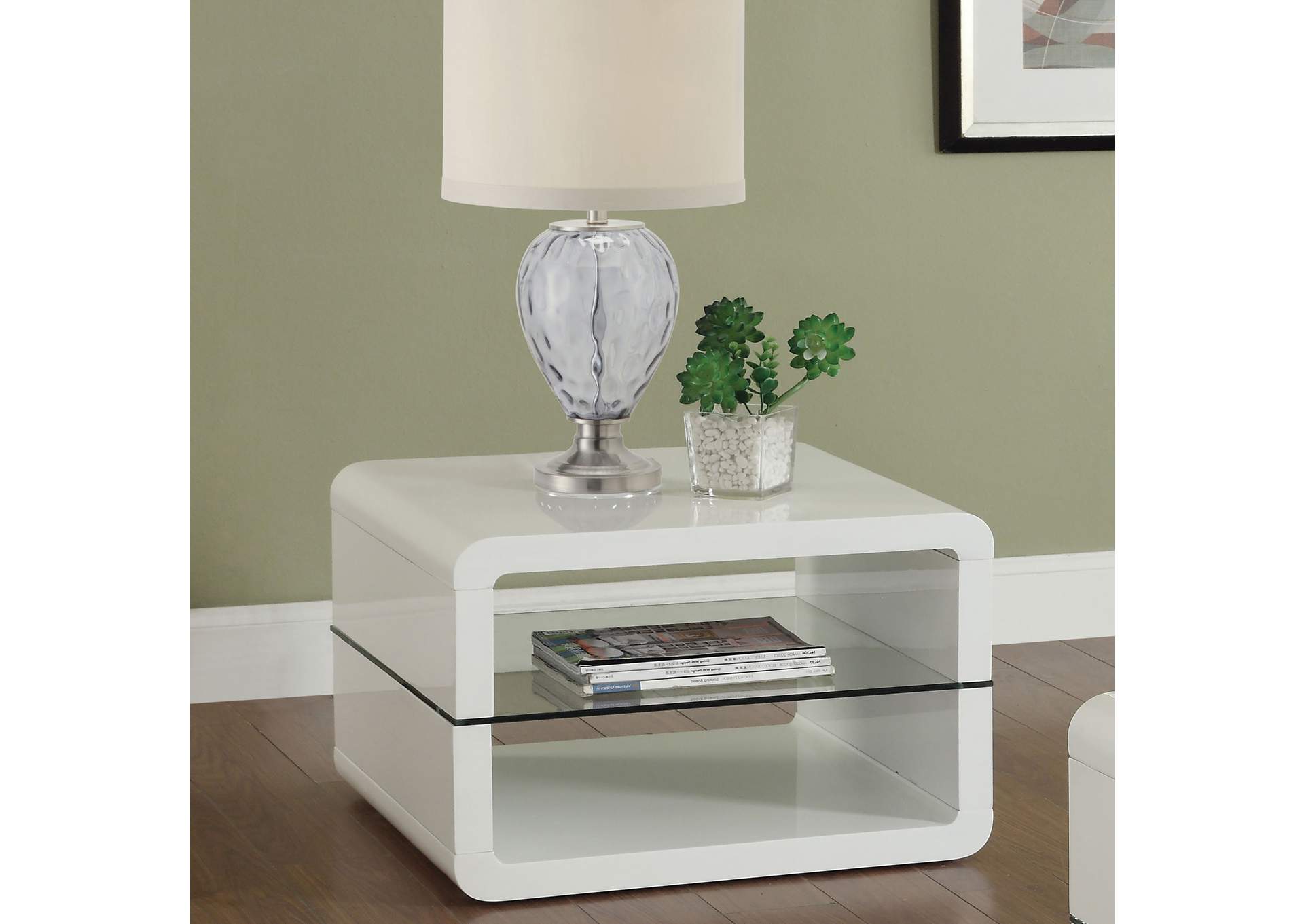 Elana Square 2-shelf End Table Glossy White,Coaster Furniture