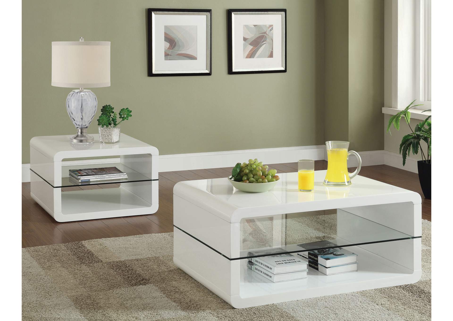 Elana Square 2-shelf End Table Glossy White,Coaster Furniture