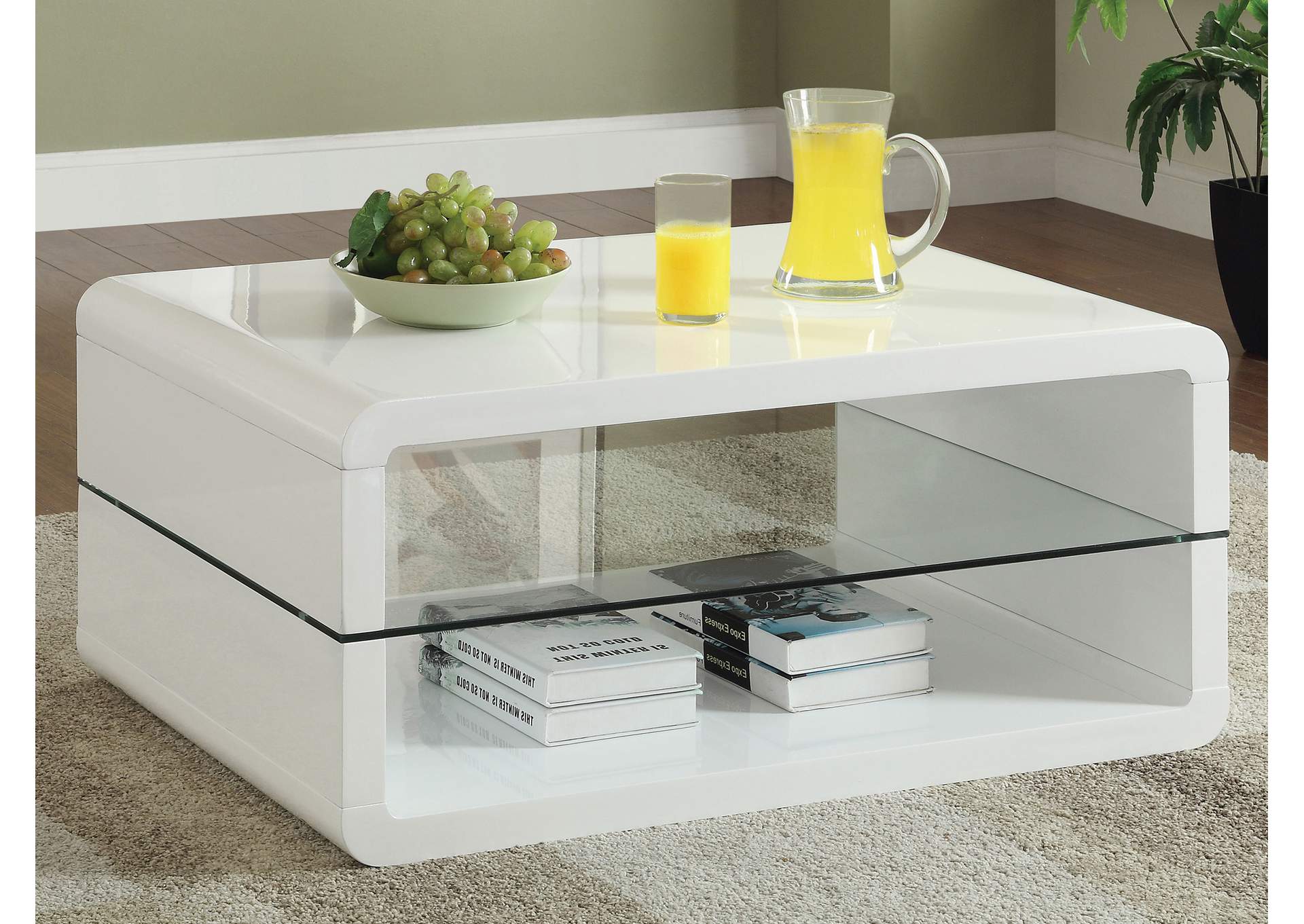 Elana Rectangle 2-shelf Coffee Table Glossy White,Coaster Furniture